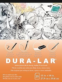 Grafix Dura-Lar 0.005" Film, Matte, Translucent 11"x14", Economical Alternative to Drafting Film, Mylar and Acetate, Translucent Drawing Surface for Lead, Ink, Charcoal and Paint, Pad of 25 Sheets