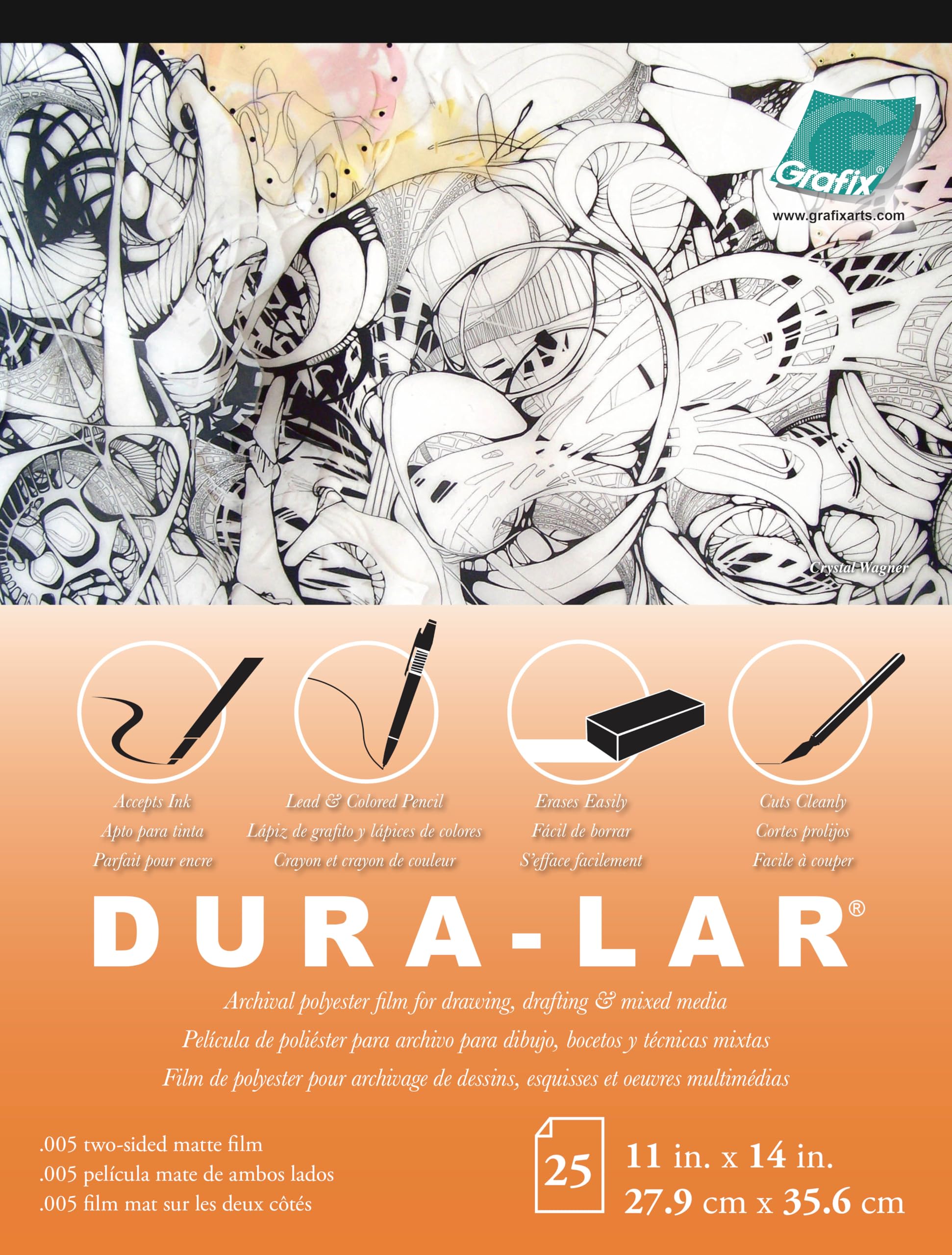 Grafix Dura-Lar 005, Economical Alternative to Drafting Film and Acetate, Translucent Drawing Surface for Lead, Ink, Charcoal, Paint, and Colored Pencil, 11 x 14, White, 25 Sheets