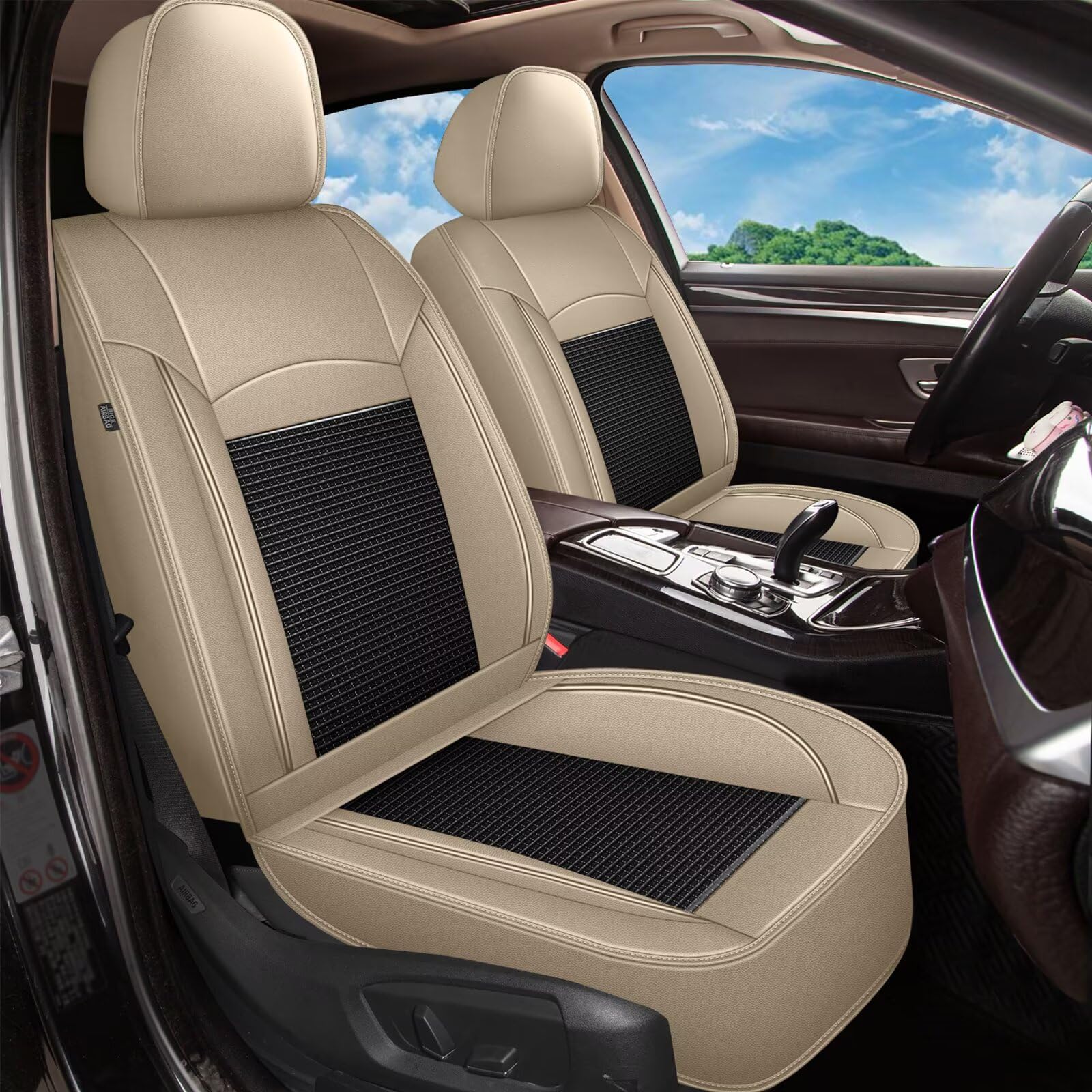 DISUTOGO 2 Front Seat Covers for Honda Ridgeline 2006-2014 & 2024 2025 Leather Ice Silk Breathable Car Seat Cover Protector (2 Seats & Beige)