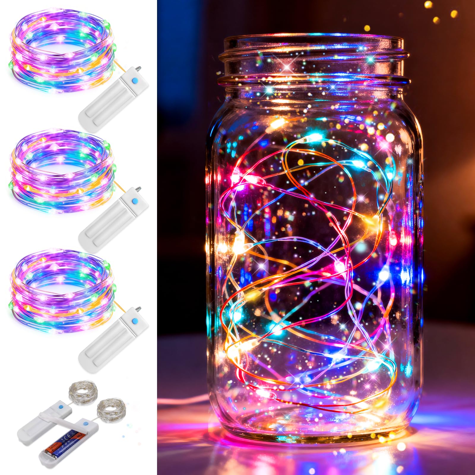 ZNYCYE Fairy String Lights - 3 Pack 50 LED Fairy Lights with Timer (8.2ft), 7 Modes Christmas Decorations Waterproof LED Lights, Battery Fairy Lights Operated for Garden Wedding DIY,Mason Jars โ image 1