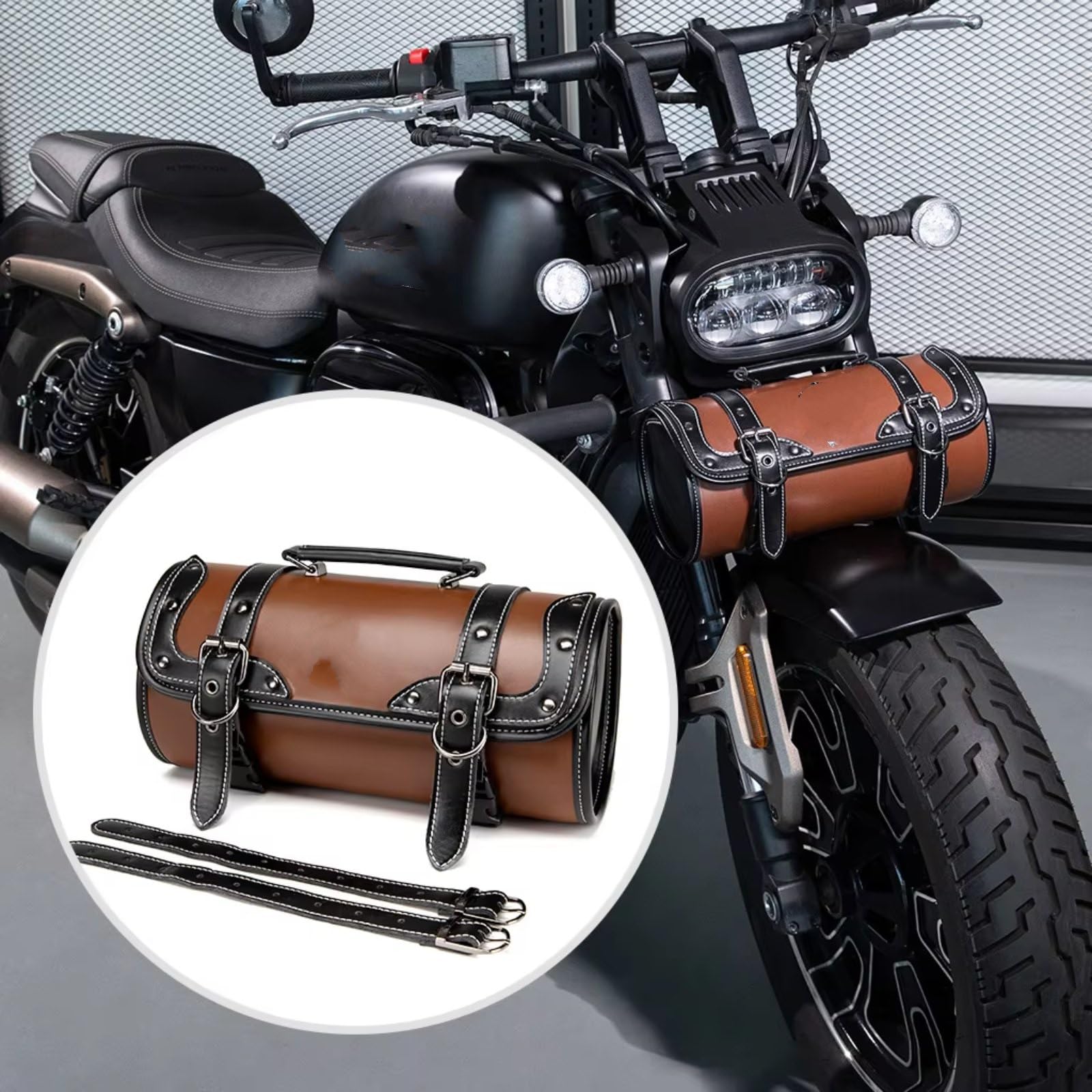Compatibile Con Suzuki 1 Pz Borsa Laterale Moto Manubrio Anteriore Impermeabile In PU Riporre Accessori Parti Ricambio Sacche Moto(Brown)
