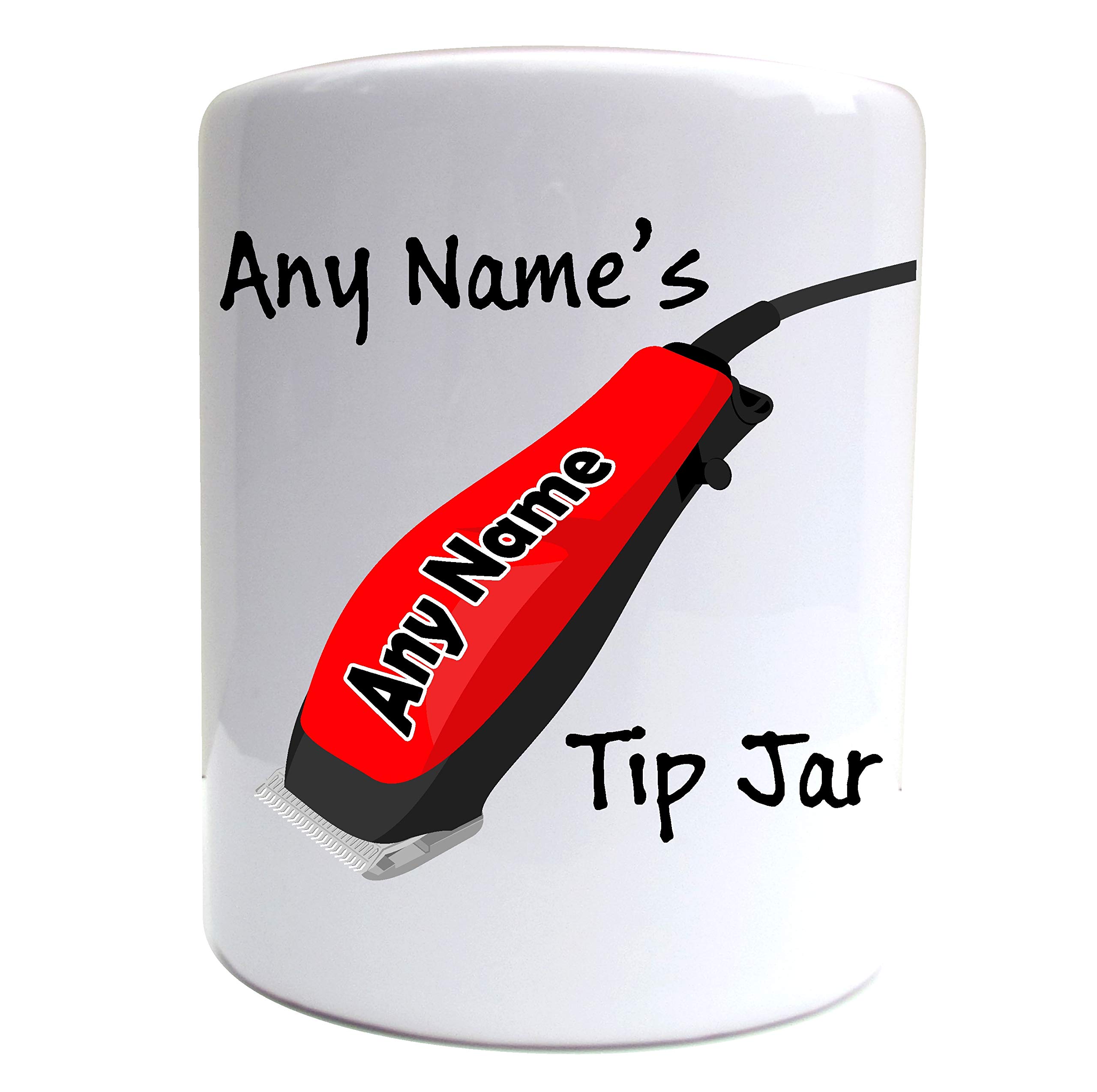 Present2future Personalised Hairdressers Clippers Print Tip Pot Tip Jar Ceramic Moneybox Savings Fund