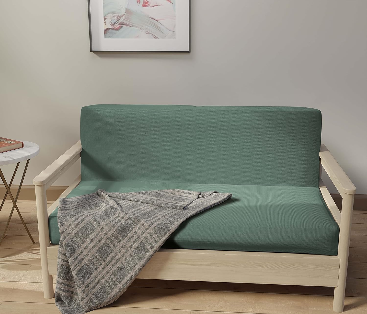 LANE LINEN Futon Covers Full Size, 100% Cotton Slipcovers, Full Size Mattress Cover for Futon Sofa Bed, Foldable Armless Sofa Cover, Zippered Couch Cover - Granite Green