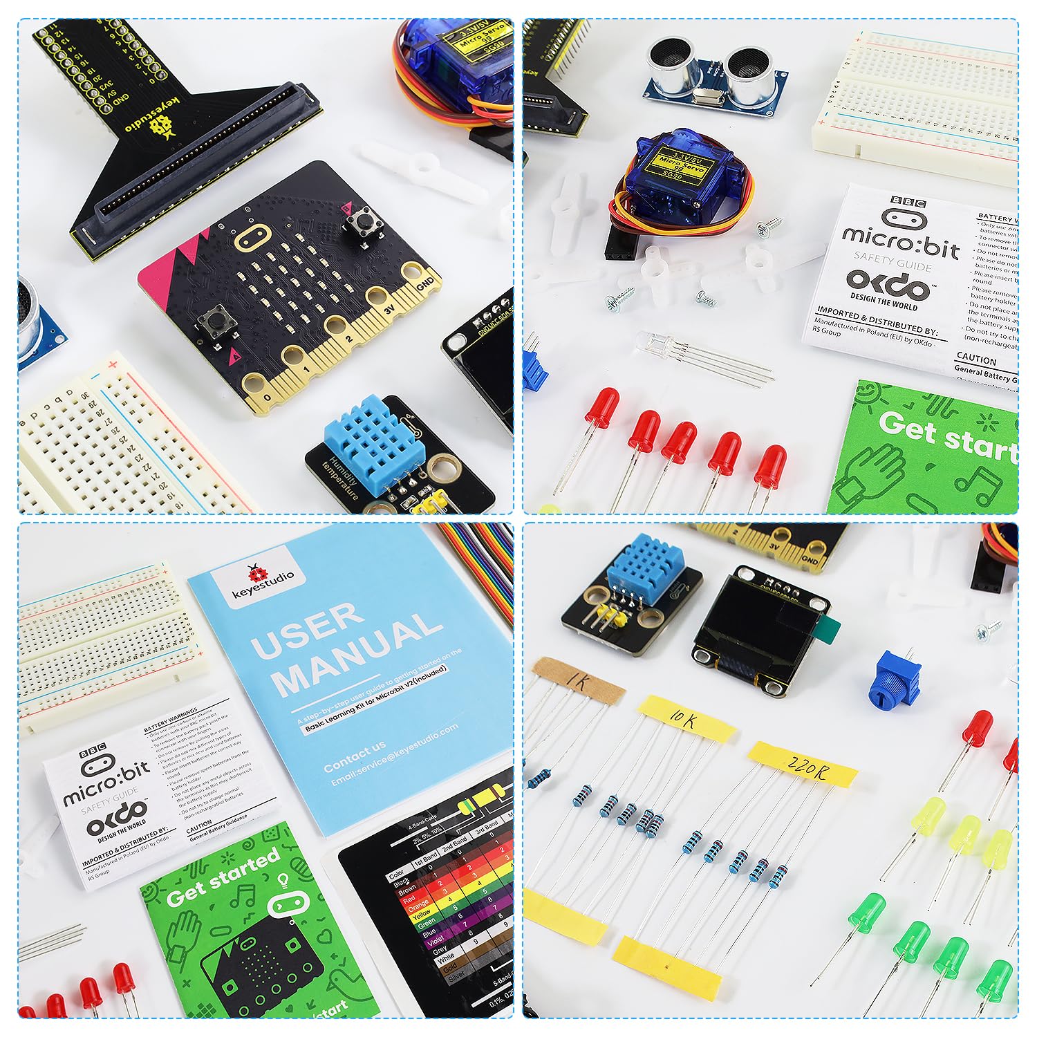 Zestaw startowy KEYESTUDIO BBC Microbit z modułami czujników i mikrobitem V2 (w zestawie) wraz z klockami MakeBlocks i kodem w języku Python, przykładowe projekty oraz samouczek online