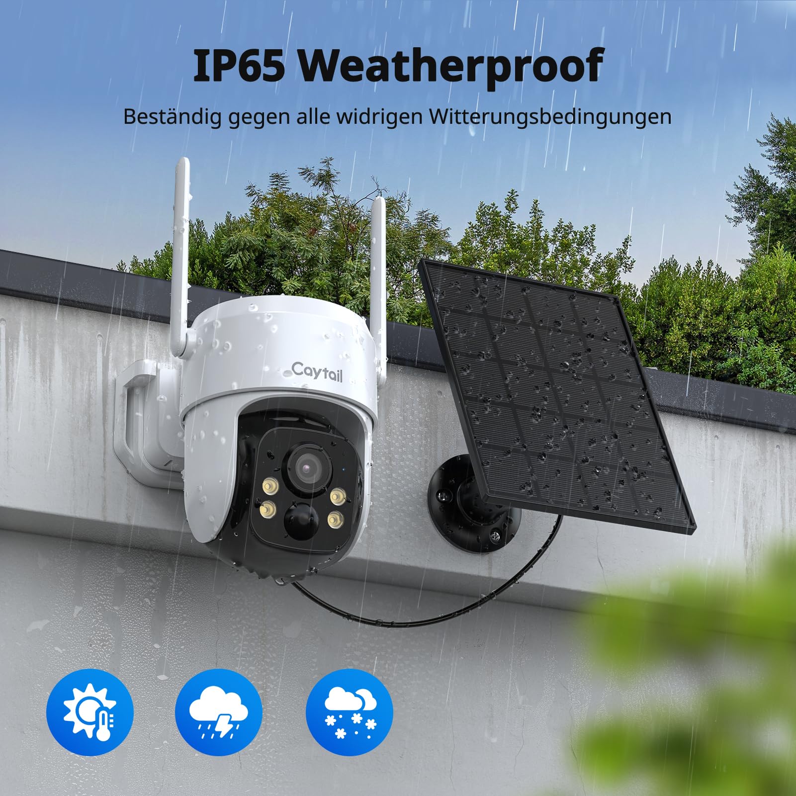 2K Überwachungskamera Aussen Akku Solar, 360° PTZ Überwachungskamera Outdoor Kabellos mit Solarpanel, 3MP Farbnachtsicht, 2-Wege-Audio, PIR Bewegungsmelder