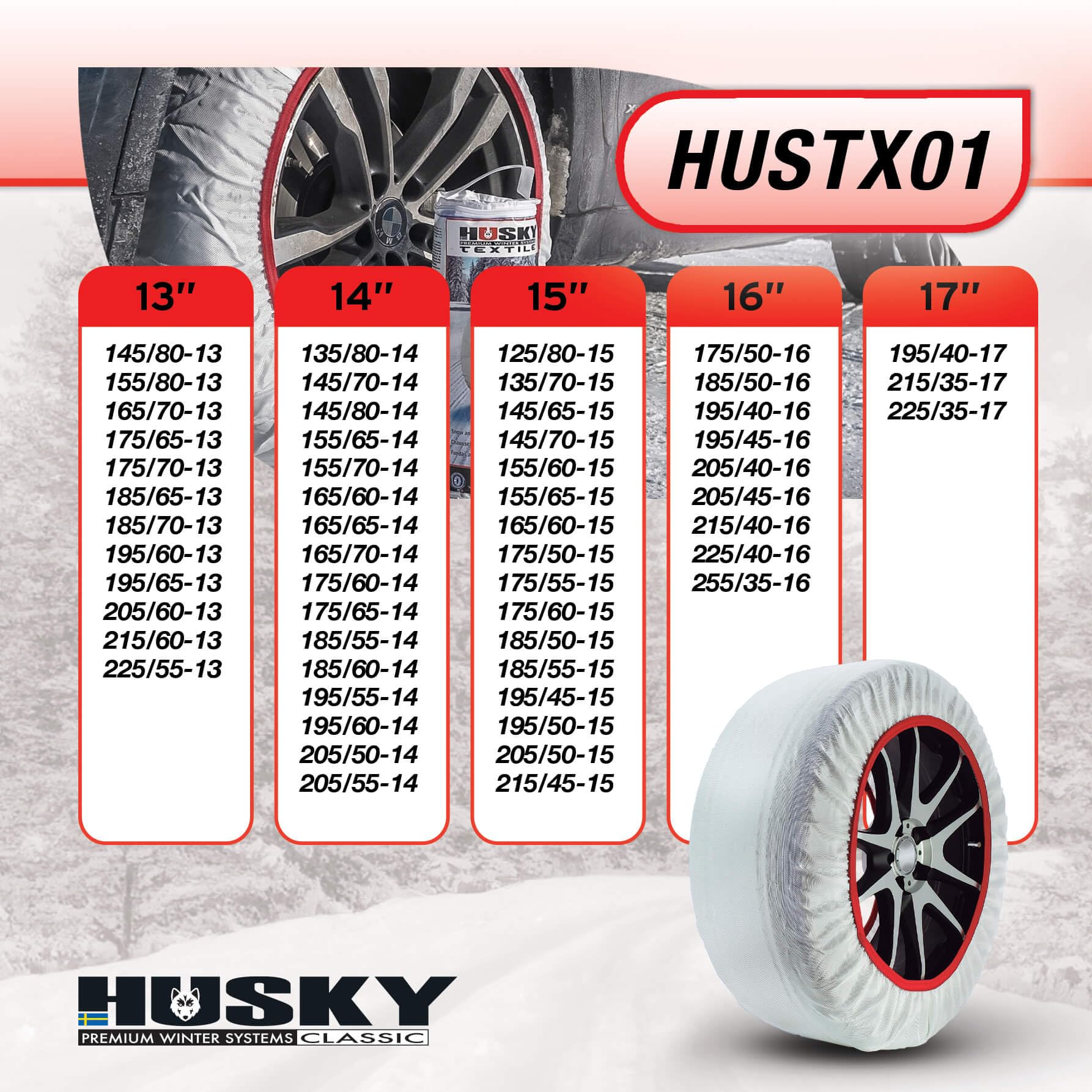 Husky HUSTX01 tekstylny łańcuch śniegowy, mały