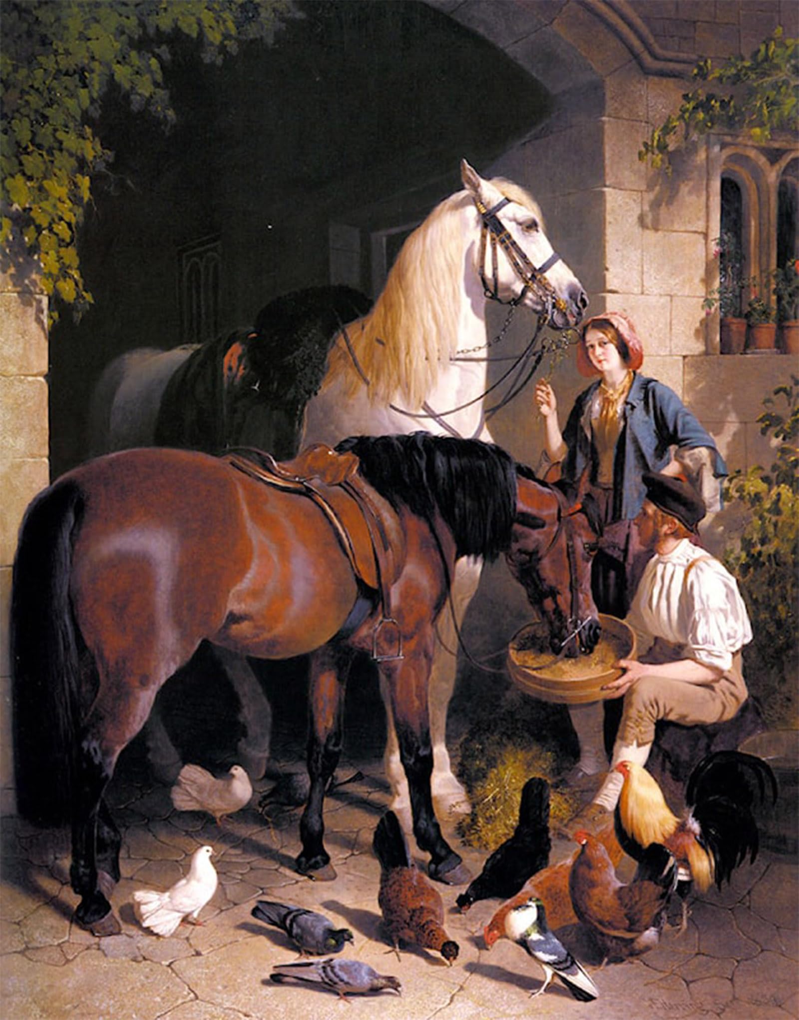 ARTXLXXBN Famous Prints Artwork Pictures Poster Painting Art Feeding the Arab by John Frederick Herring Snr Artwork Landscape Pictures for Home Decor 60x90cm