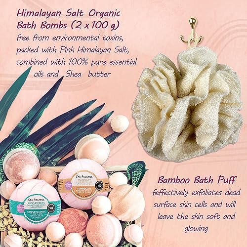 Miniatura 5 de Cestas de regalo de spa para mujer, regalos de spa premium para mujeres con bolsa de cosméticos, bombas de baño, juego de regalo de spa hecho a mano