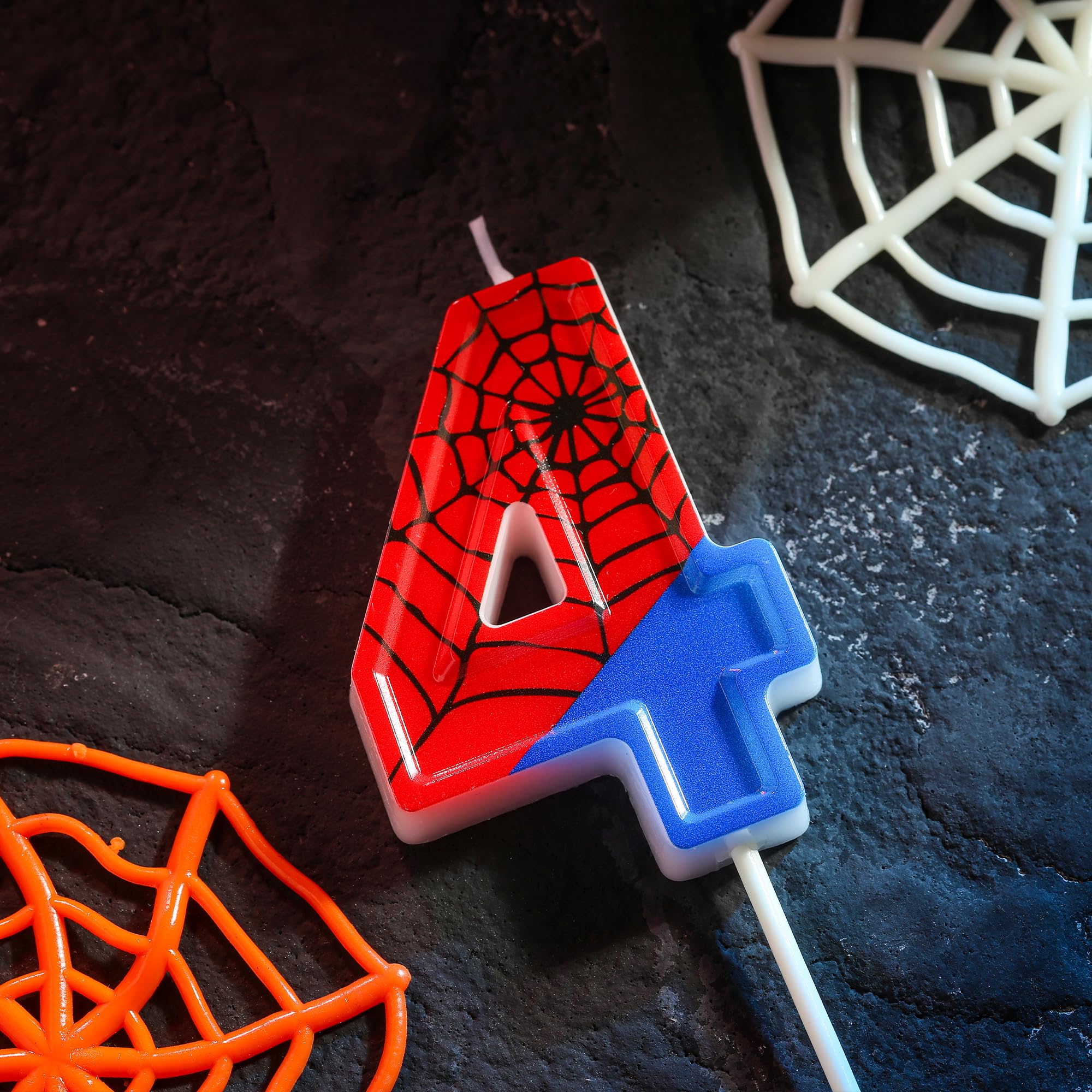 PHD CAKE Bougies d'anniversaire numéro 4 de 7,9 cm, bougies d'anniversaire sur le thème de l'araignée de dessin animé, bougies de numéro de gâteau, célébration de fête