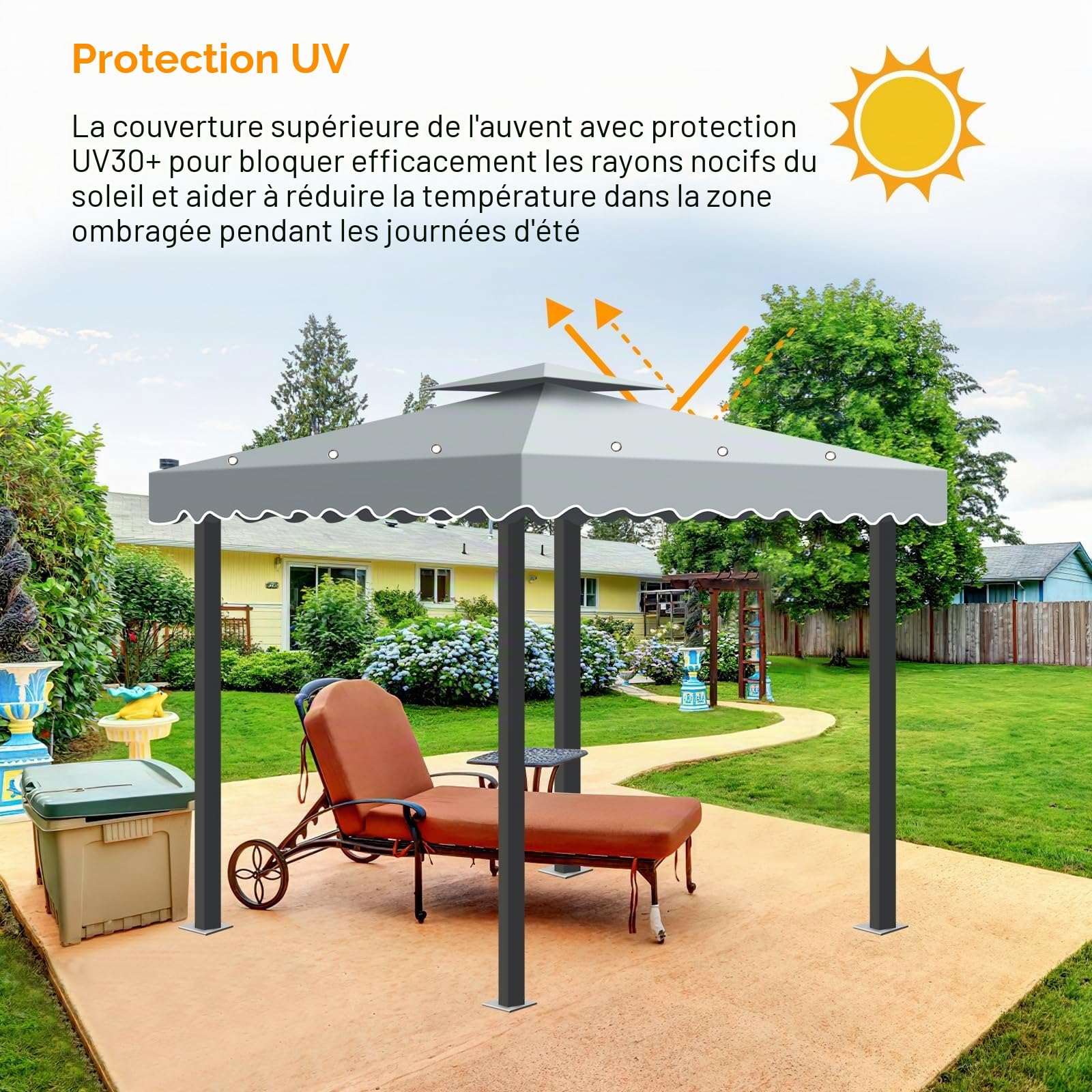 Toile de Rechange pour Tonnelle de Jardin, 3x3m Toit avec 2 Étages, Protection Solaire et Ventilation Amovible - Toile Idéale pour Pavillon