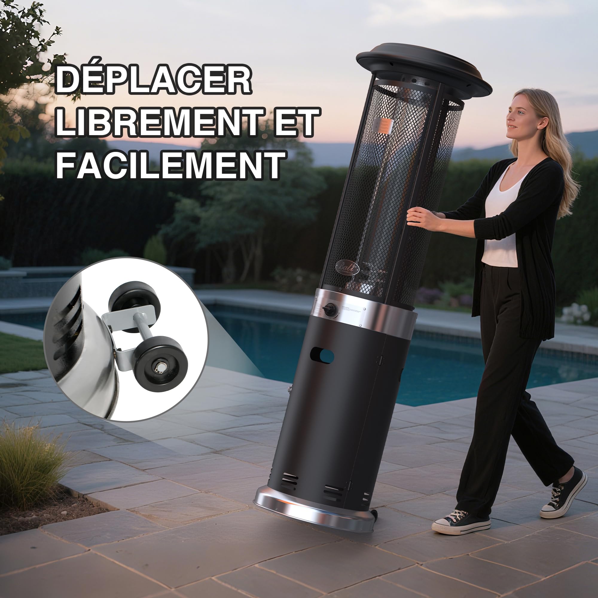 BALI OUTDOORS Chauffage de terrasse 11KW gaz extérieur mobile avec housse de pluie