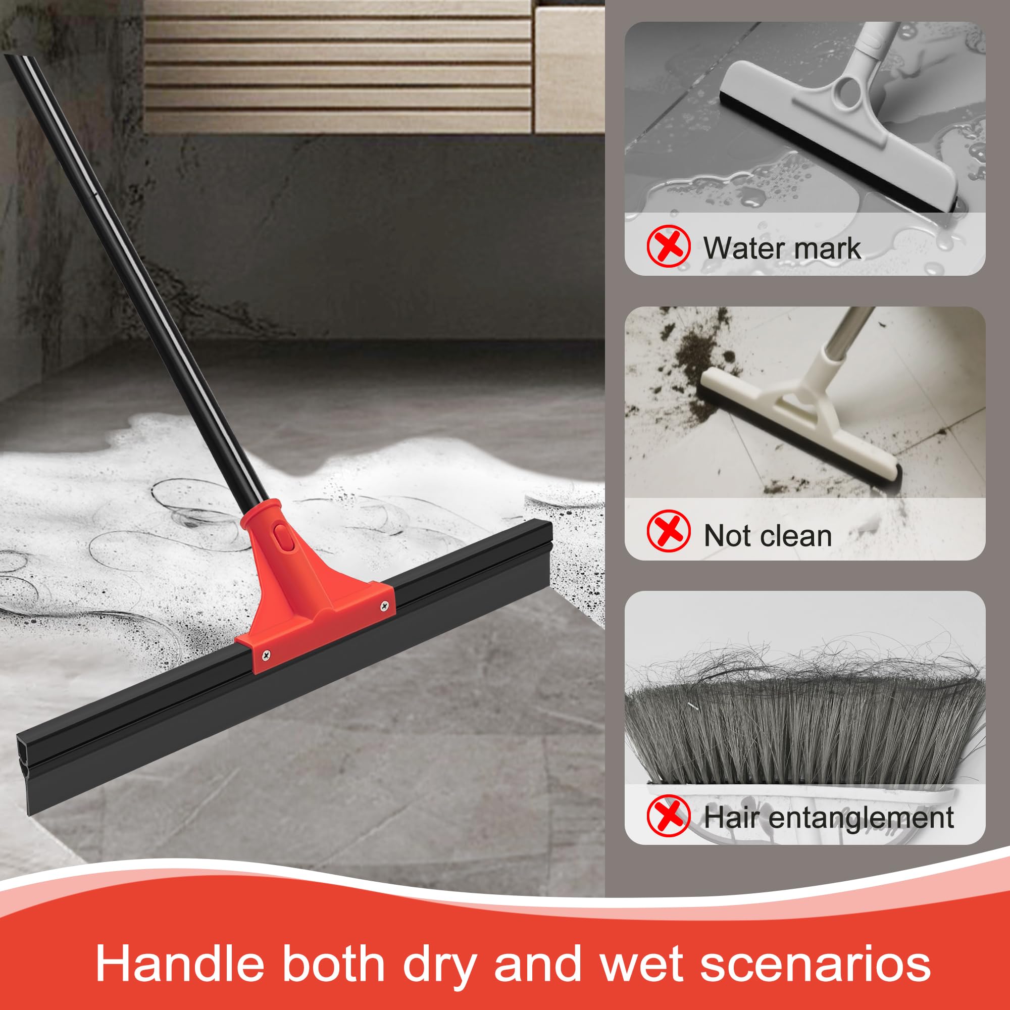 DALIPER 44.5cm Tergipavimento Pavimenti Tira Acqua Pavimenti con 148 cm Manico, Spingiacqua Spazzola per Doccia, Bagno, Garage