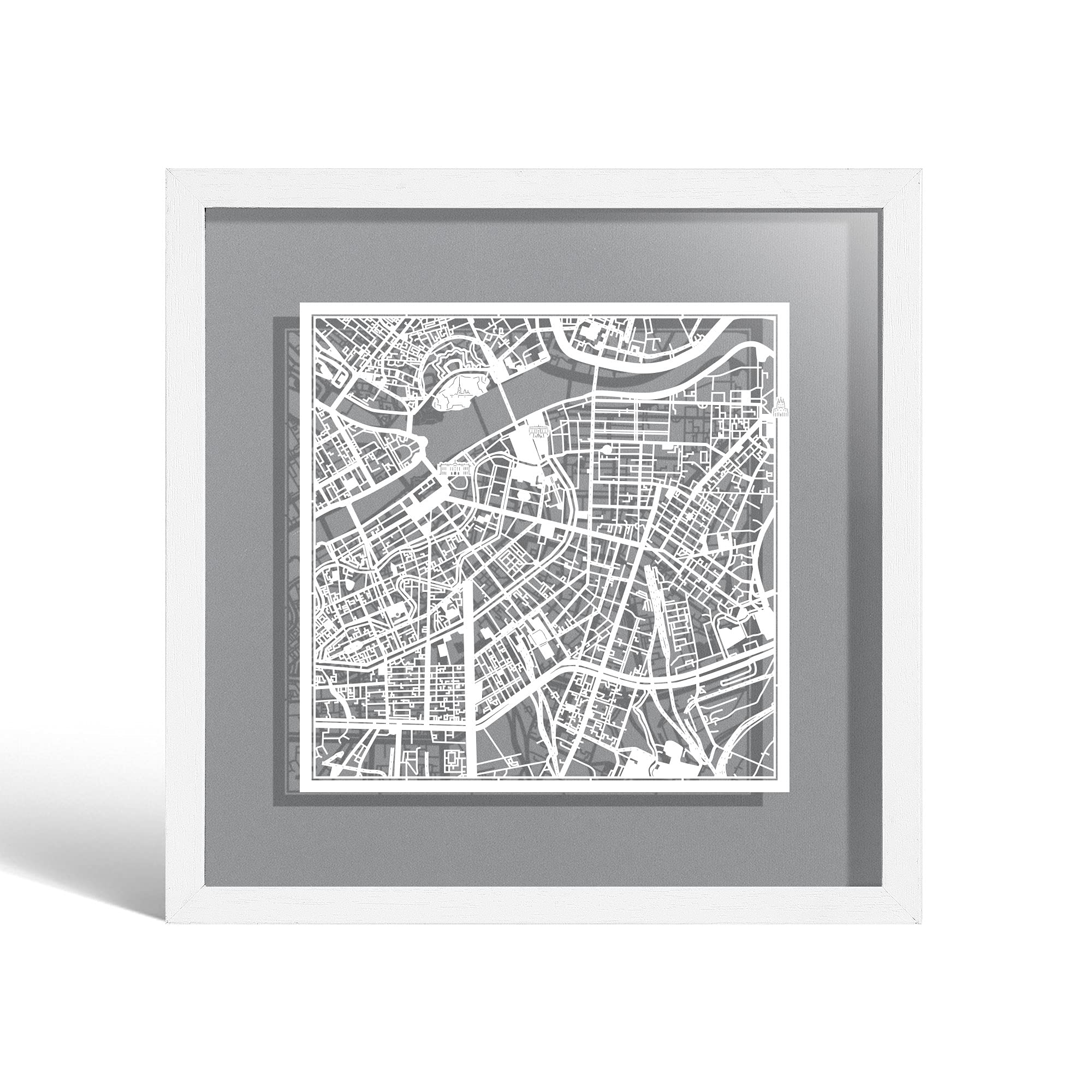 O3 DESIGN STUDIO Saint Petersburg Paper Cut Map framed, White map, White frame, 23x23 cm, Gift Boxed, 4 background color, self-changing, Paper Art
