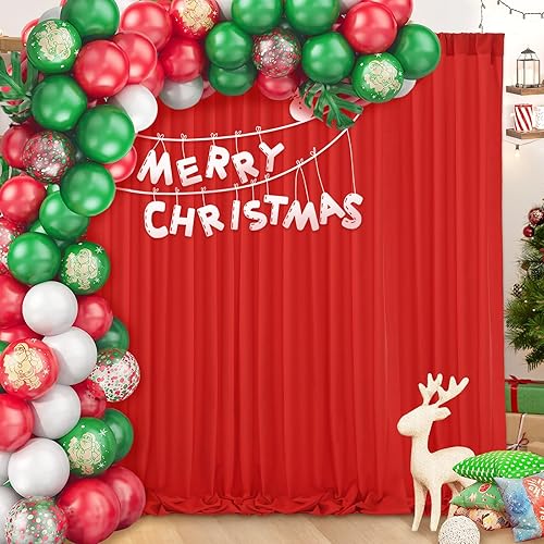 Miniatura 7 de MoKoHouse Telón de fondo rojo de 10 x 8 pies para fiestas, cortina de fondo rojo grueso para fiestas de Navidad y cumpleaños, 2 paneles de 5 x 8 pies