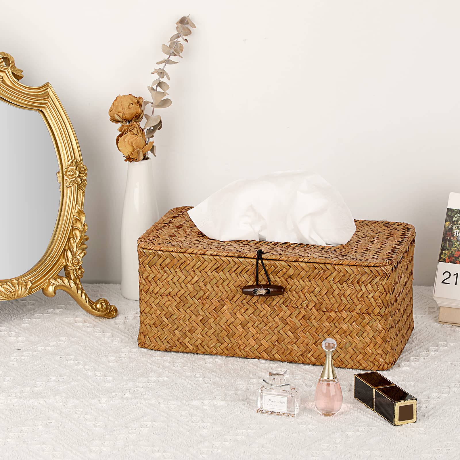 SUMNACON Scatola rettangolare per fazzoletti cosmetici per uso domestico, porta carta tessuta decorativa, caramelle