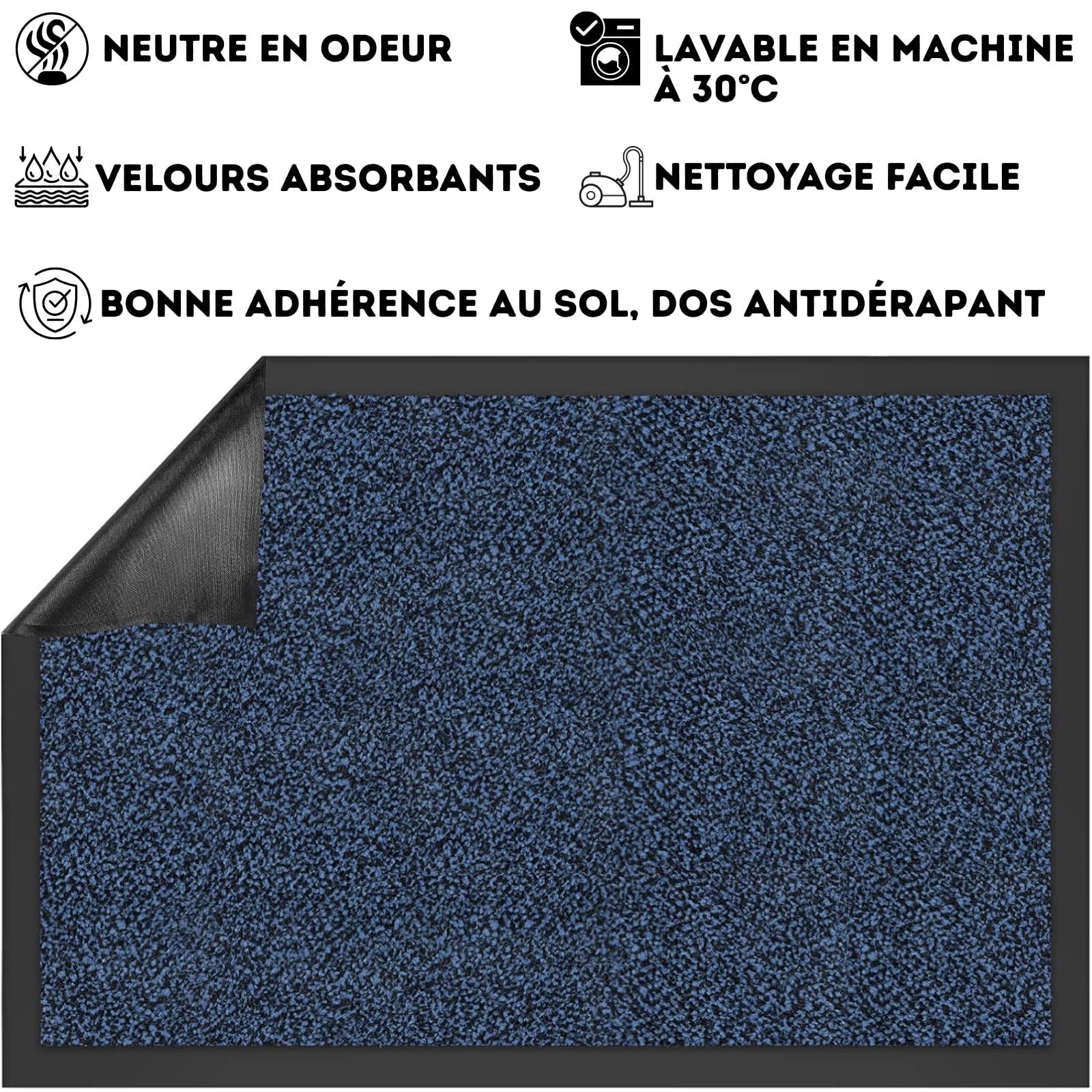 Casa Pura - Tappeto antiscivolo e antipolvere, zerbino per interni ed esterni, lavabile e ultra assorbente, blu, nero, 90 x 300 cm