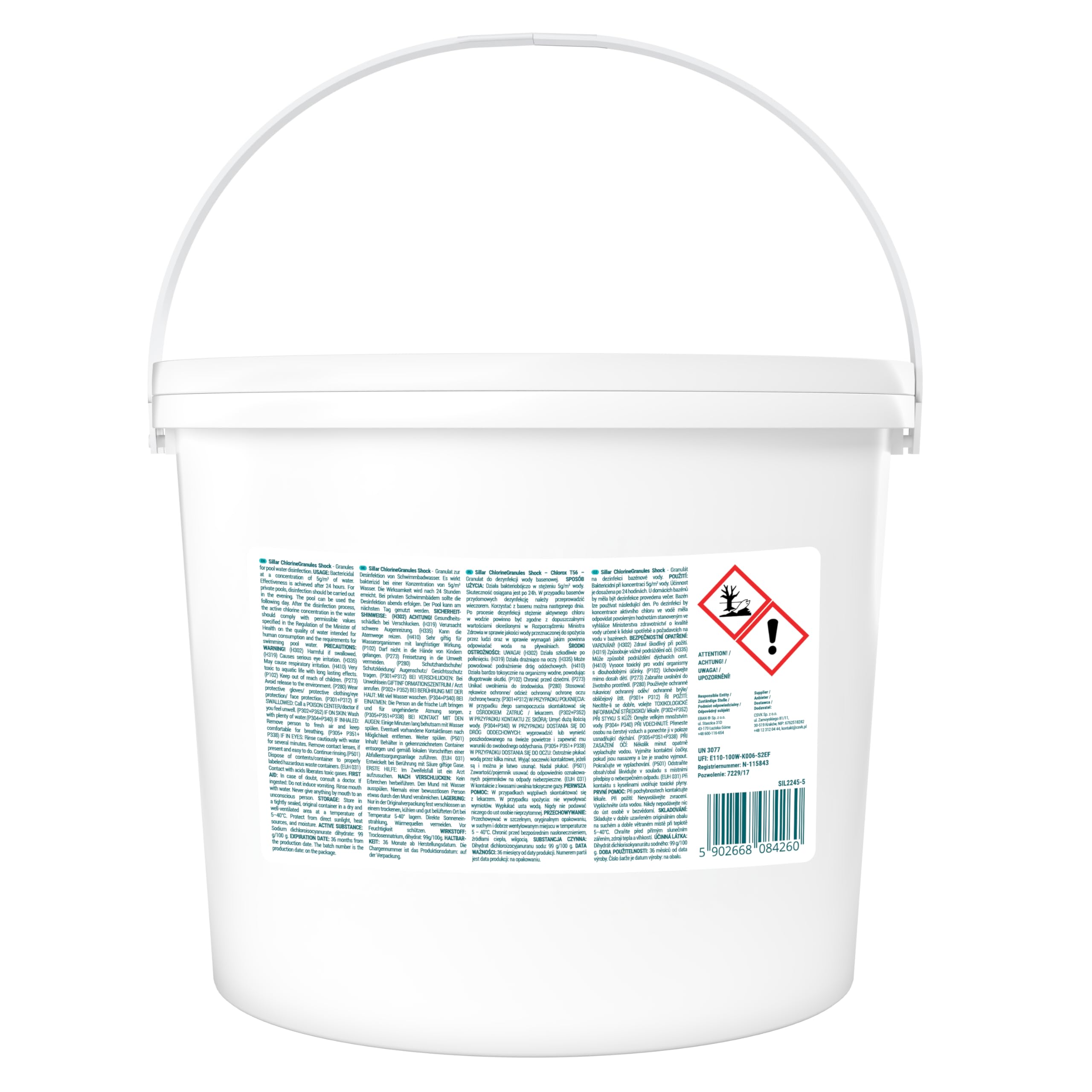 Sillar Chlorgranulat Shock für Pool, Gartenpool, Whirlpool & Schwimmbad – Wasserdesinfektion & Poolreinigung – 5kg Granulat zur Stoßchlorung mit schneller Wirkung – gegen Algen & Bakterien