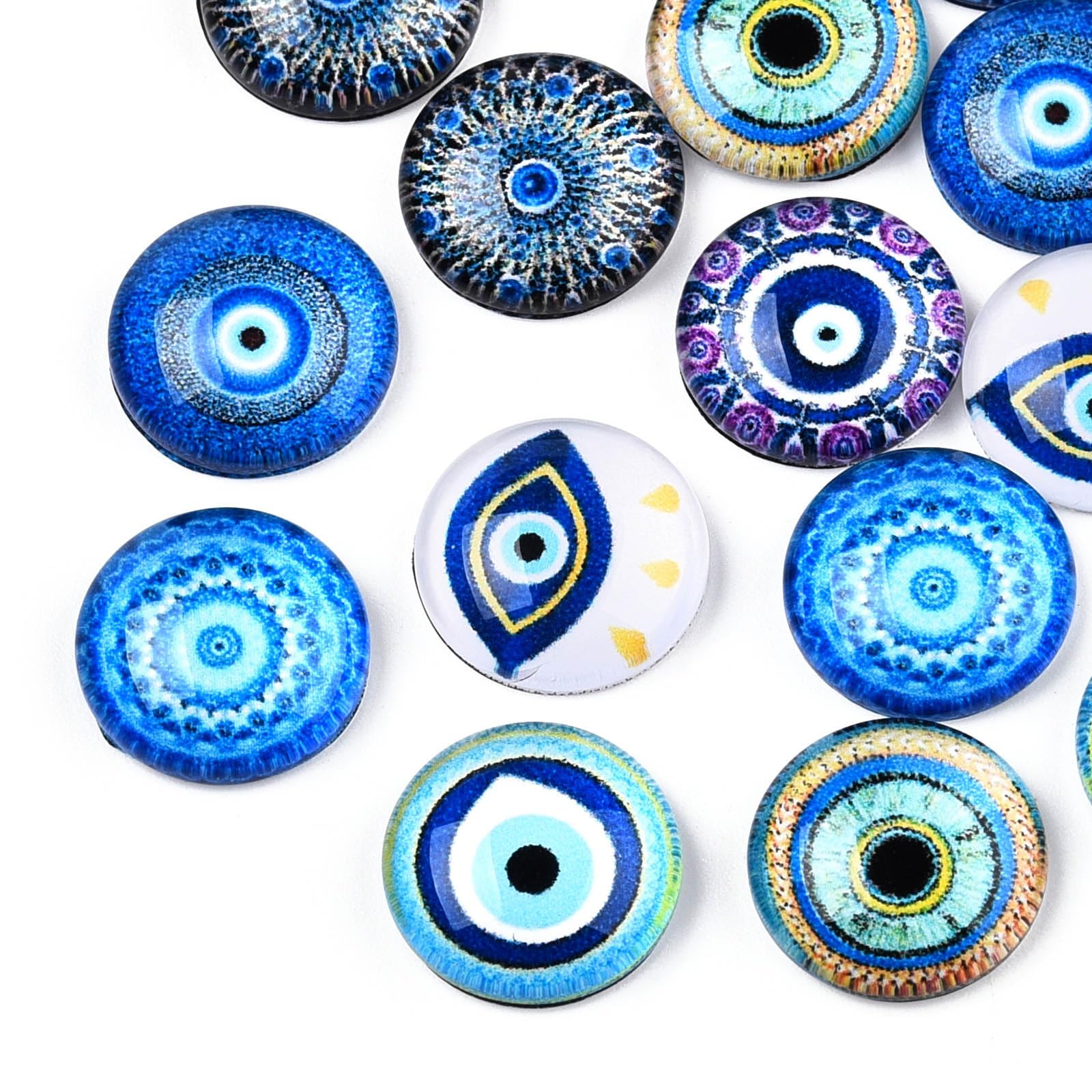 Airssory 12mm 100 pcs Blue Evil Eye Theme Glass Crystal Cabochons Lucky Eye Turkish Flatback Charms for DIY Jewellery Making Scrapbooking Embellishment Art Nails Shoes Bags