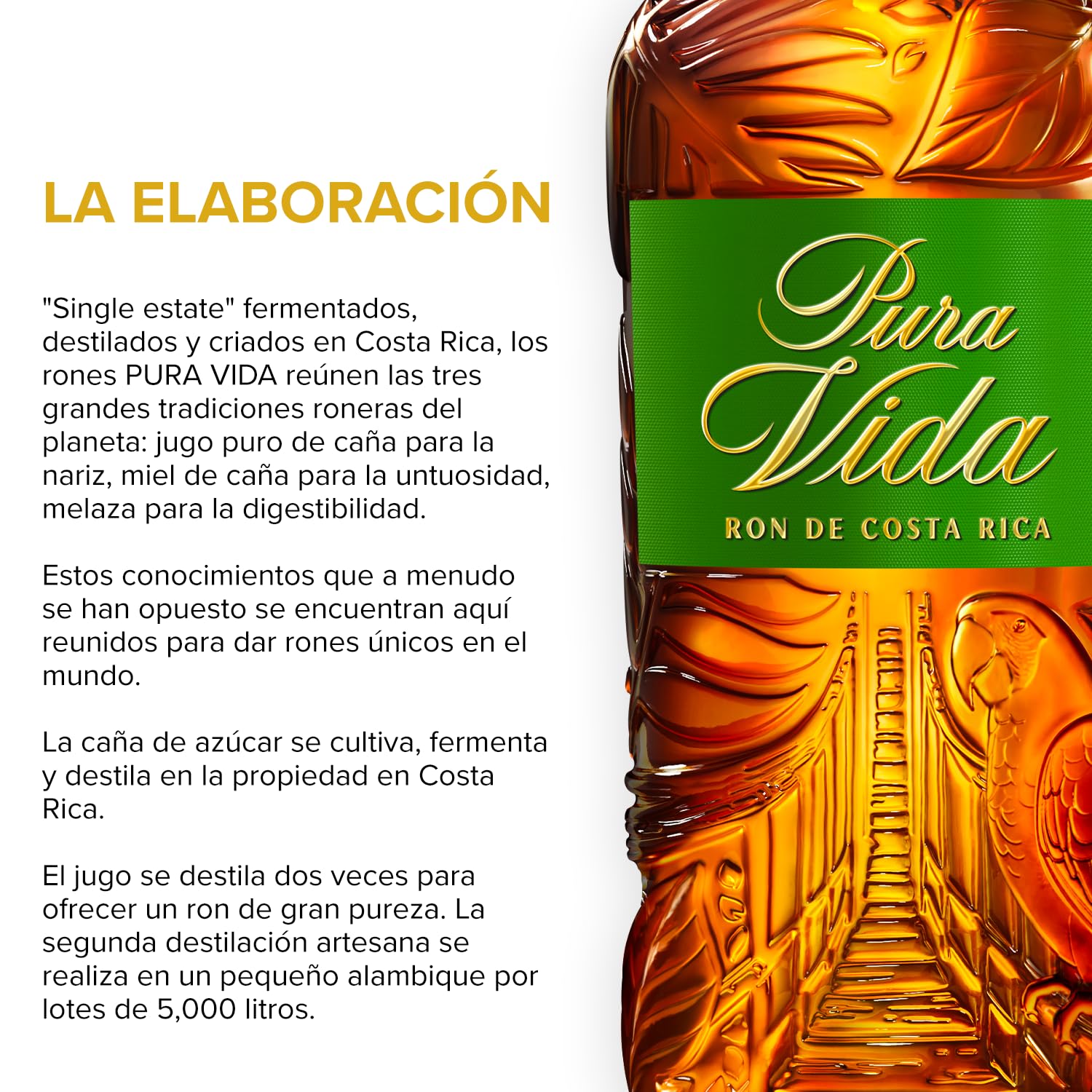 PURA VIDA - X.A - Ron Oscuro - 40% Alcohol - Origen: Costa Rica - Botella 70 cl