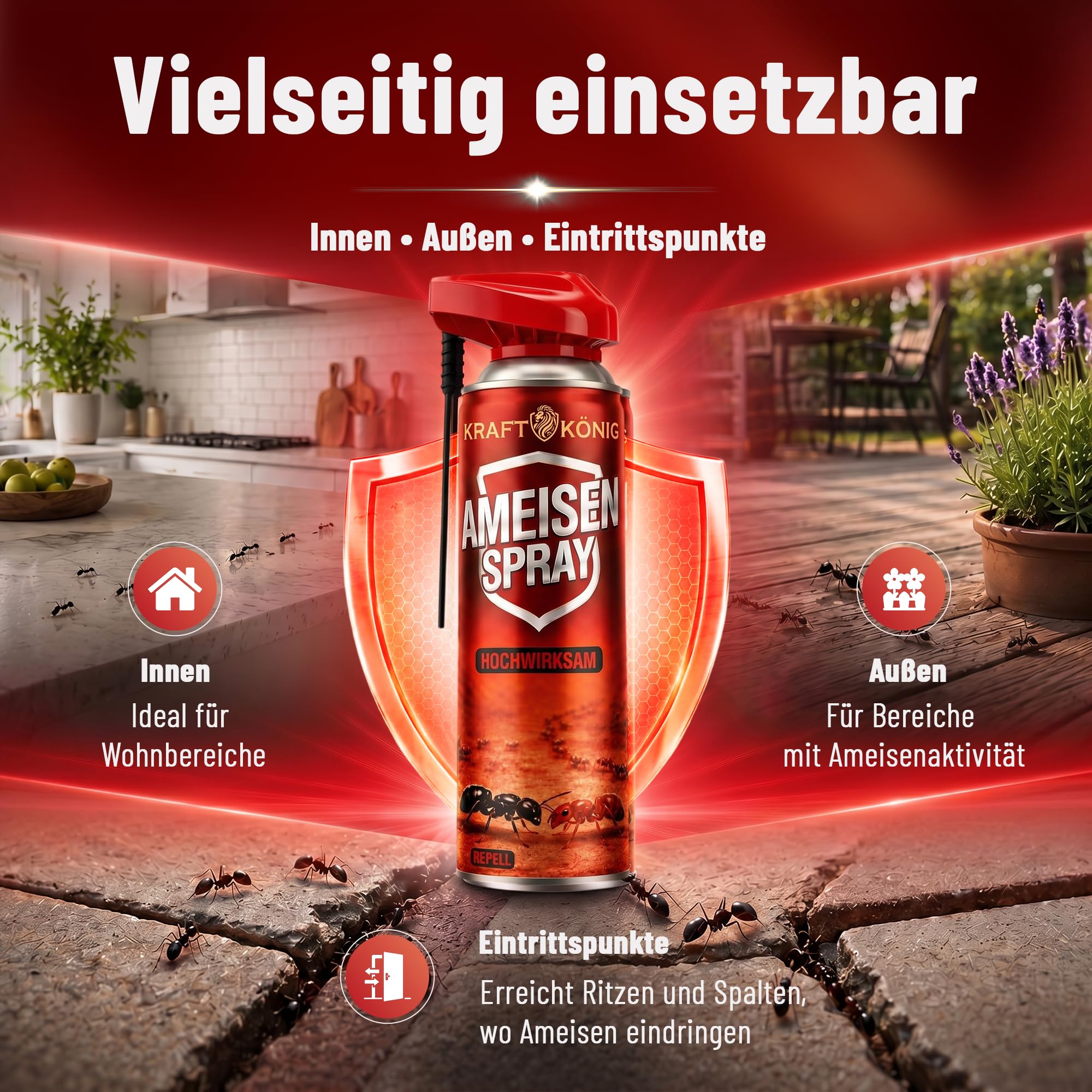 Ameisenspray 500ml mit Sprührohr – Extrem effektiv bei Ameisen im Haus, auf Terrasse & im Garten – Schnell wirksam & sofort einsatzbereit – Made in Germany