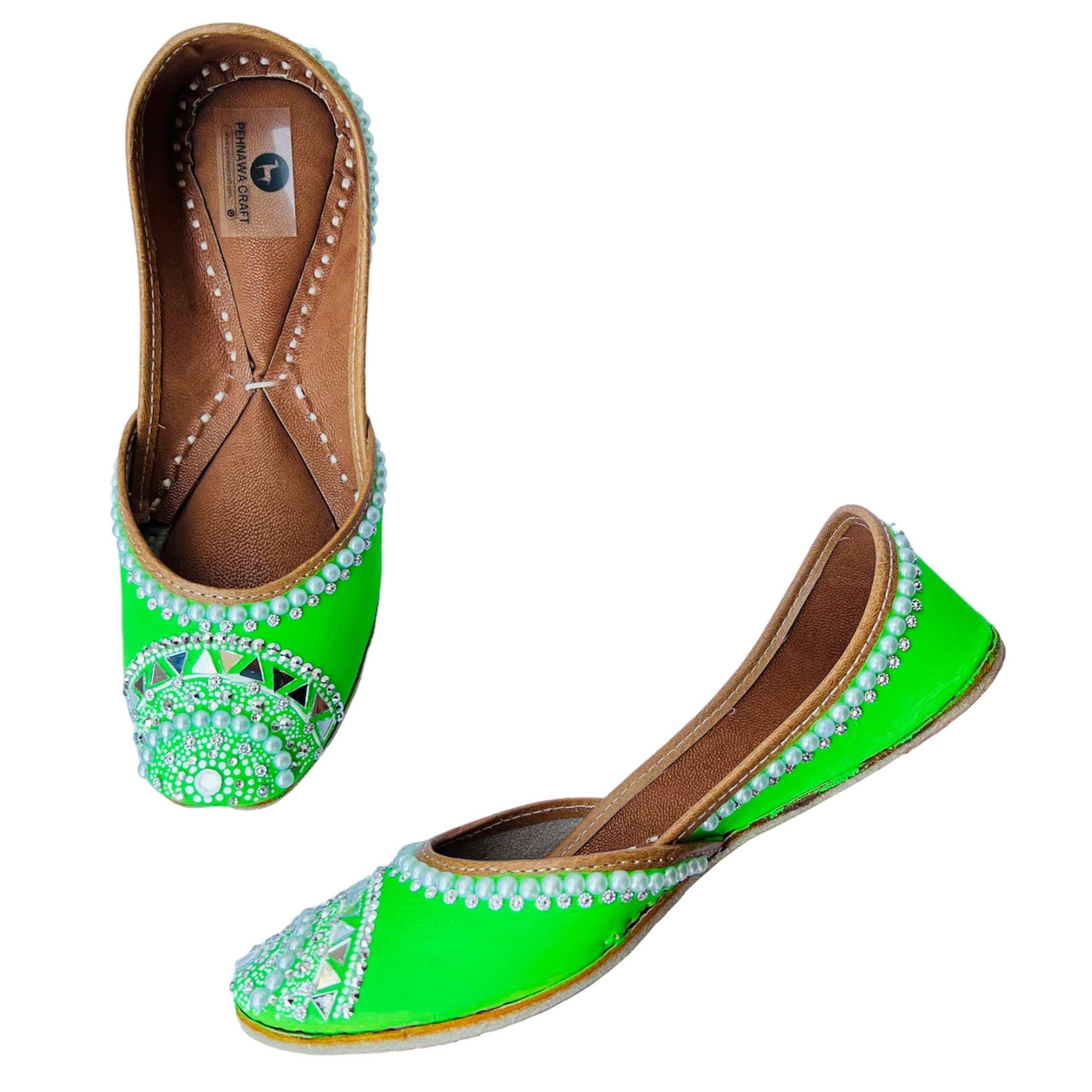 Adaa Green Color Jutti for Women | Bridal Soft Leather Ethnic Punjabi Juttis | Bite and Pinch Free Jutis | Casual Flat Stylish Mojari for Ladies | Ethnic Stylish Flats for Girl | Khusa Nagra for eid-image-28