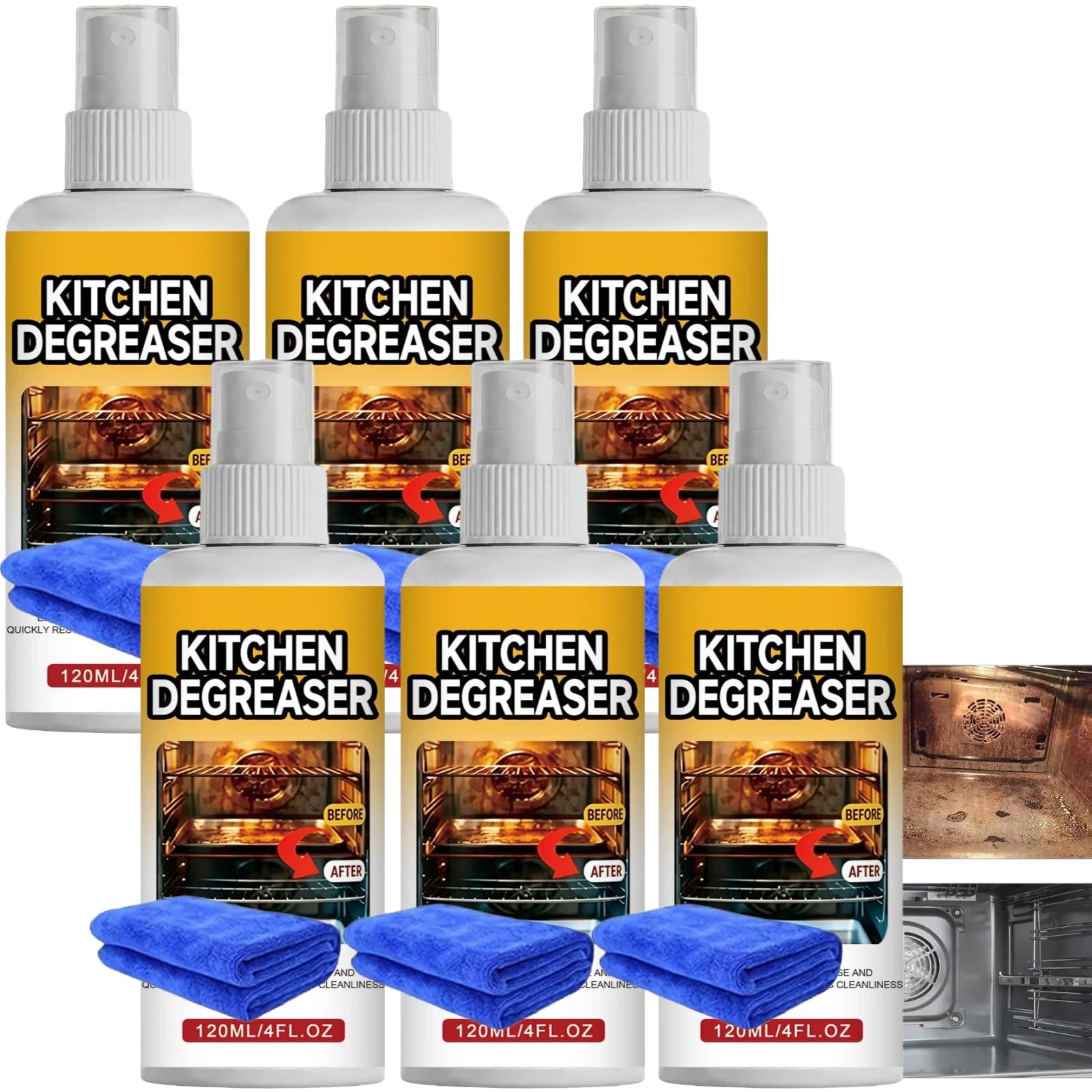 Hochleistungs-Backofenreiniger-Spray, Küchenentfetter für Haushalt & Gewerbe, schnell wirkendes Hochleistungs-Grillentfetter-Spray, entfernt eingebranntes Fett, Mikrowellen & Küchengeschirr (6pcs)