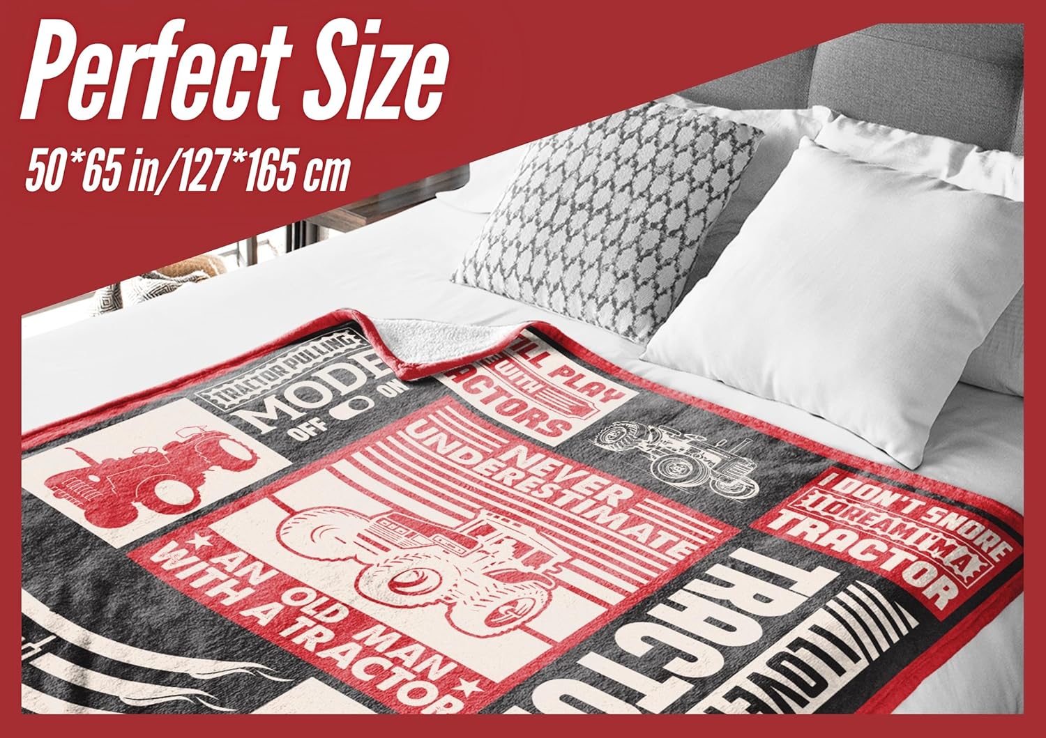 Red Tractor Gifts Blanket, Farmer Theme Flannel Throw Blanket for Men, Funny Unique Birthday for Him/Her 50"*65"-Black - Image 6