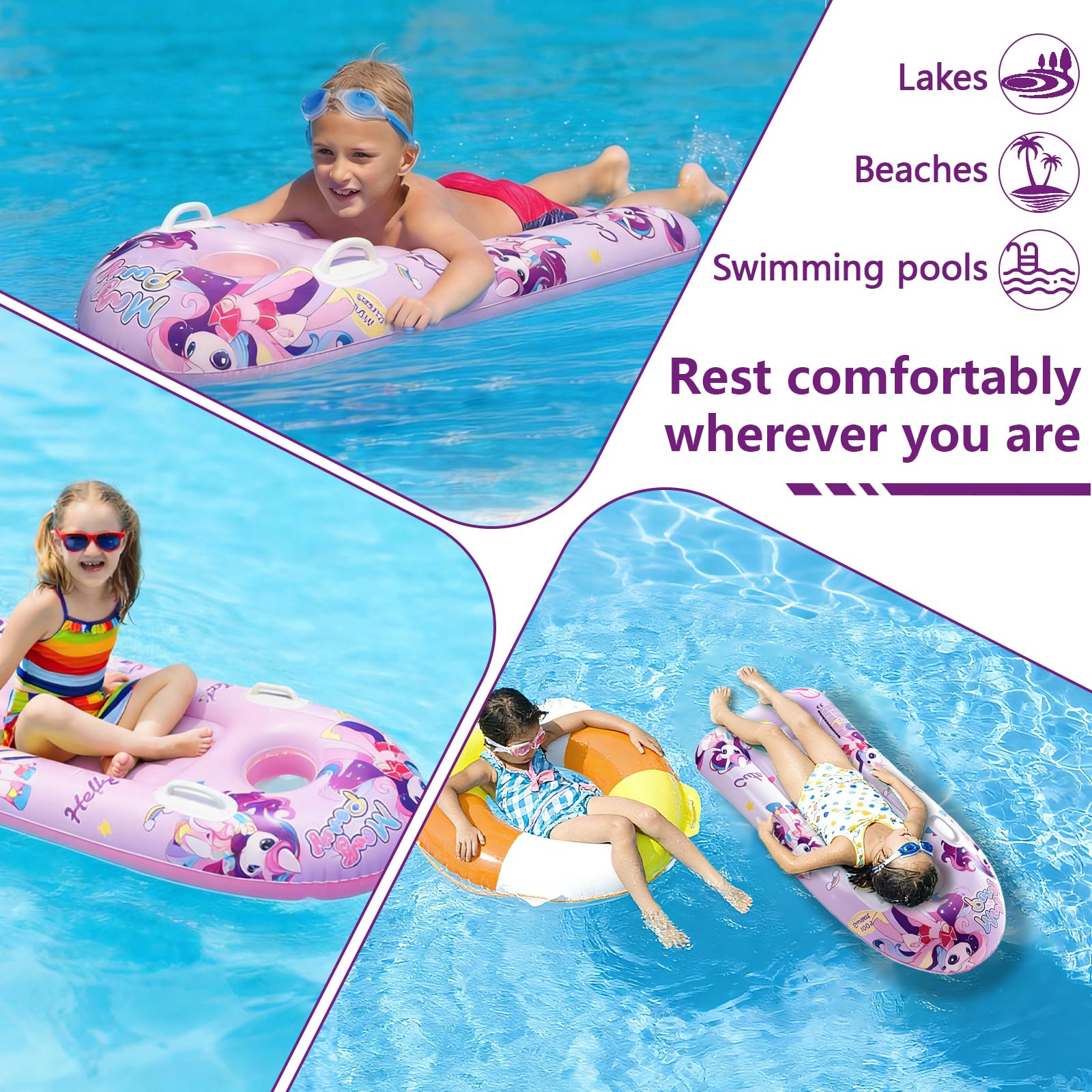 CIYIN Tavole da Surf Gonfiabile, Bodyboard Gonfiabile con Manici, Tavola da Nuoto Gonfiabile per Bambini, Tavoletta Mare Bambini per Scivoli d'Acqua, Spiagge, Piscine - 110 x 46cm