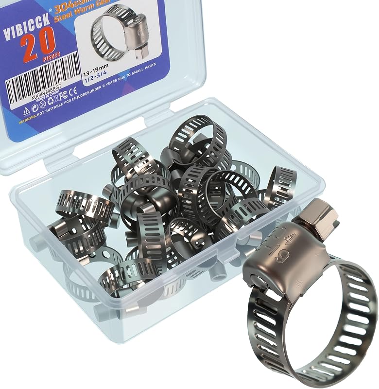 Kit de abraçadeiras para mangueira VIBICCK em aço inoxidável 304, 13–19 mm – 20 unidades