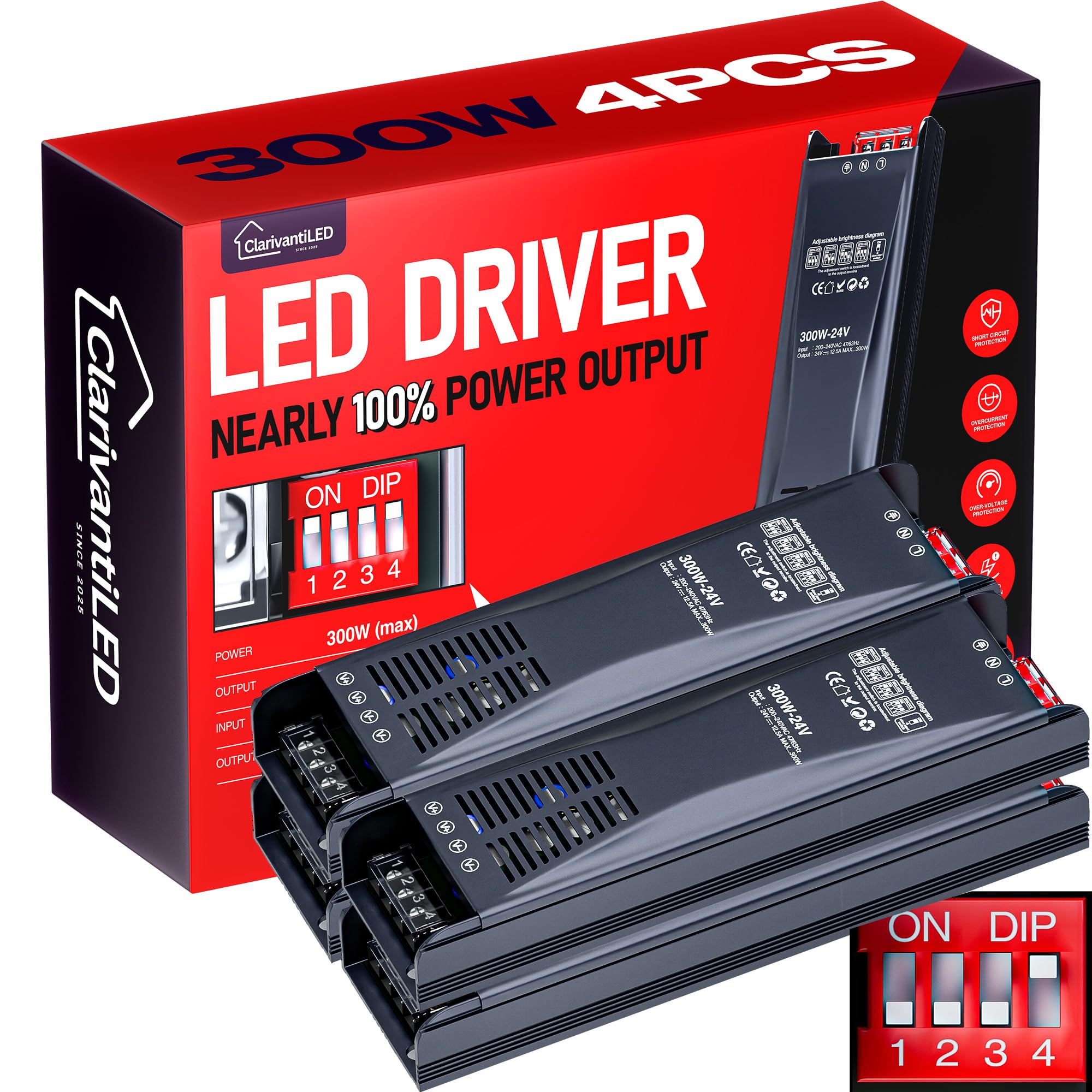 LED Transformador dimmable 24V 300W 12.5A 4pcs 220V a 24V fuente alimentacion para alimentador power supply transformador luces LED driver alimentación conector seguro