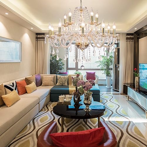 Miniatura 6 de Candelabro de cristal de lujo de color plateado, 15 luces K9 moderno candelabro de cristal para comedor, lámpara colgante de techo de vidrio para