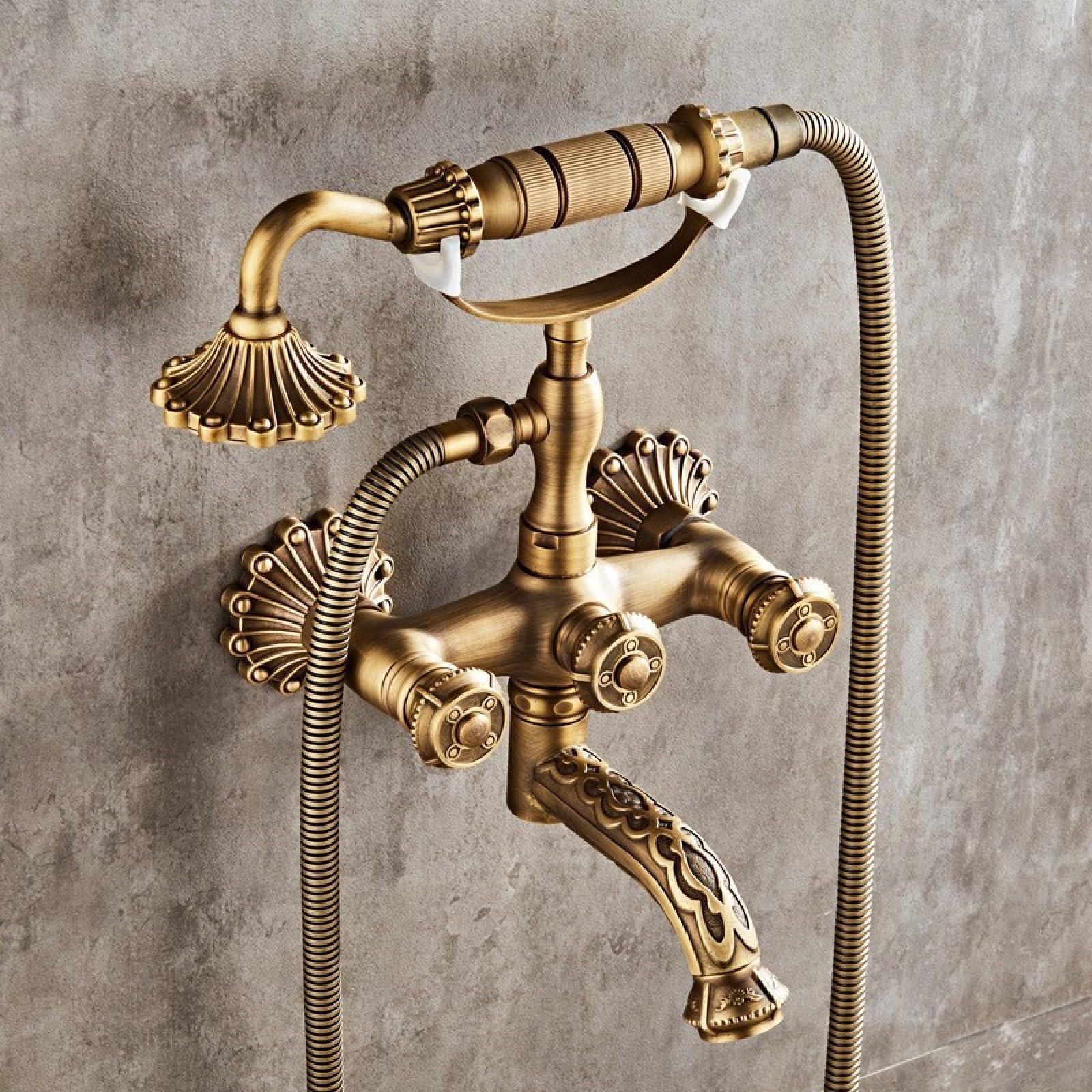 Fanjubei Carved Telephone Round Switch Simple Handheld Shower All-Copper Antique-Style