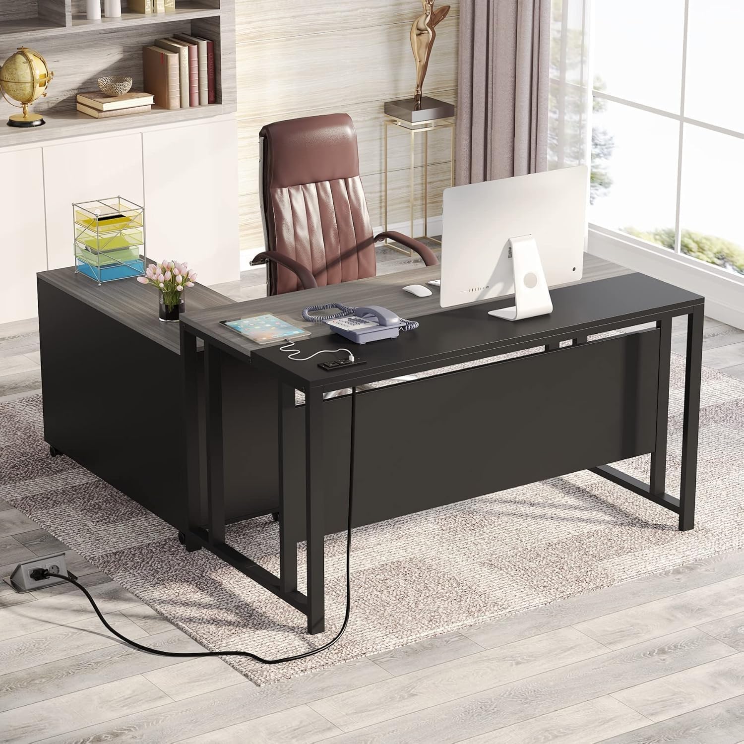 LITTLE TREE 55'' Large Executive Desk with Lateral File