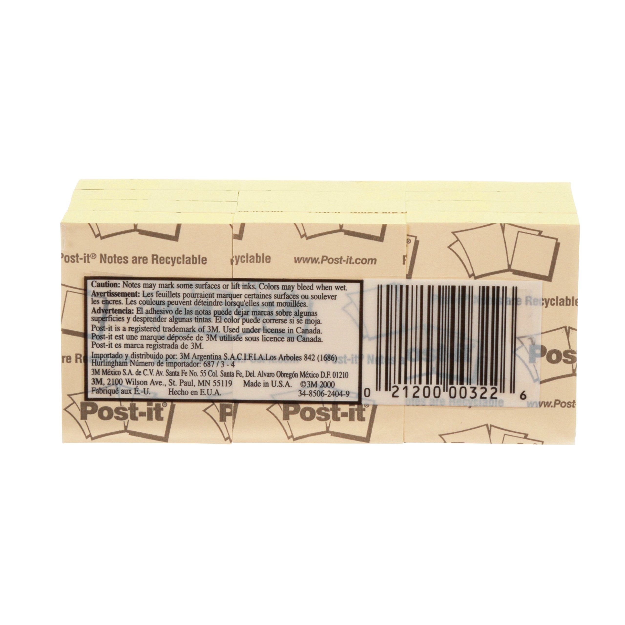 Post-it Notes Original Notes Haftnotizen 3,8 x 5,1 cm, 12 Blöcke, 100 Blatt/Block, kanariengelb