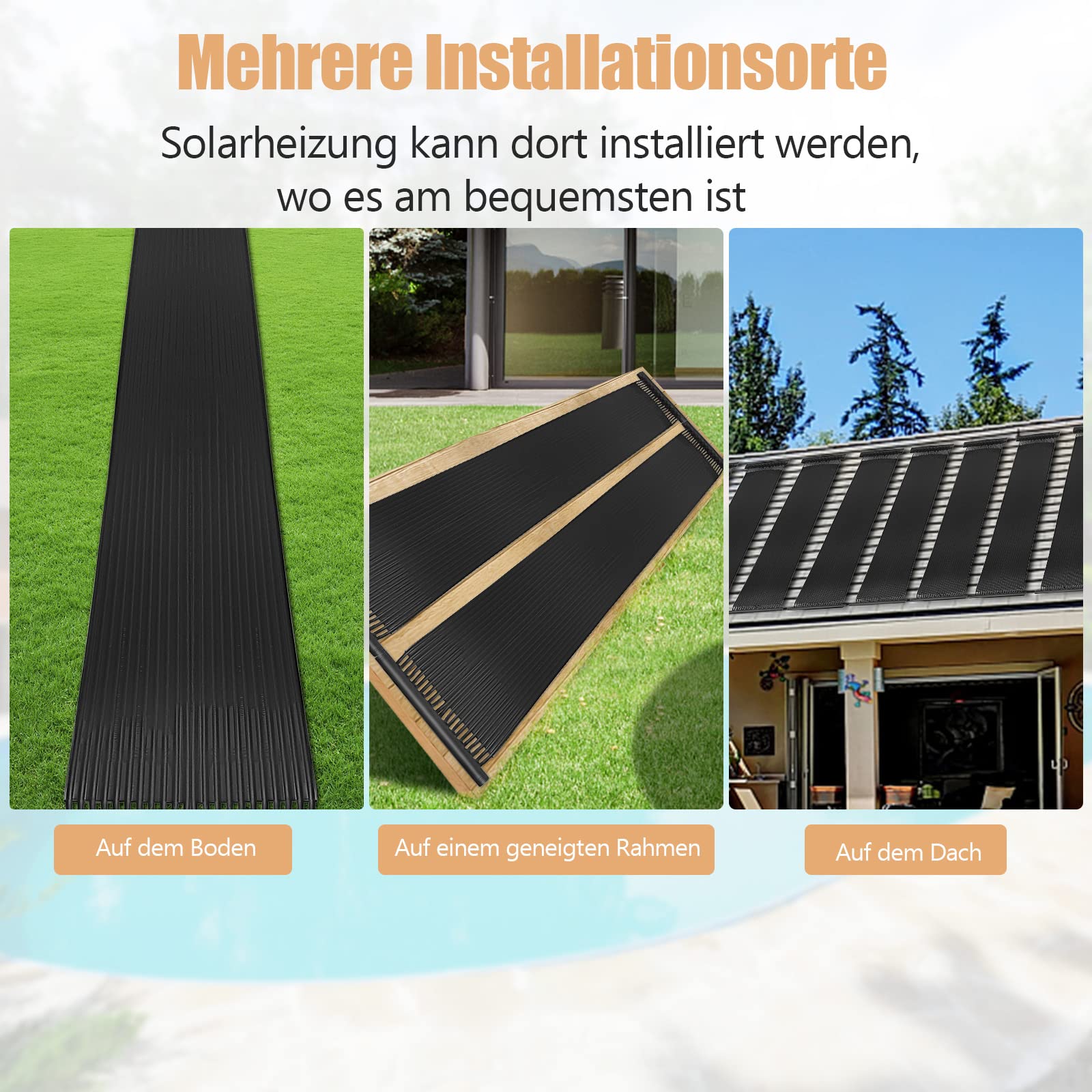 RELAX4LIFE Solar Poolheizung, 500 x 75cm PE-Solarkollektor mit Anschluss für Wassererwärmung, UV-Beständiger Sonnenkollektor mit Komplettset für Schwimmbad (Schwarz 500 x 75cm)