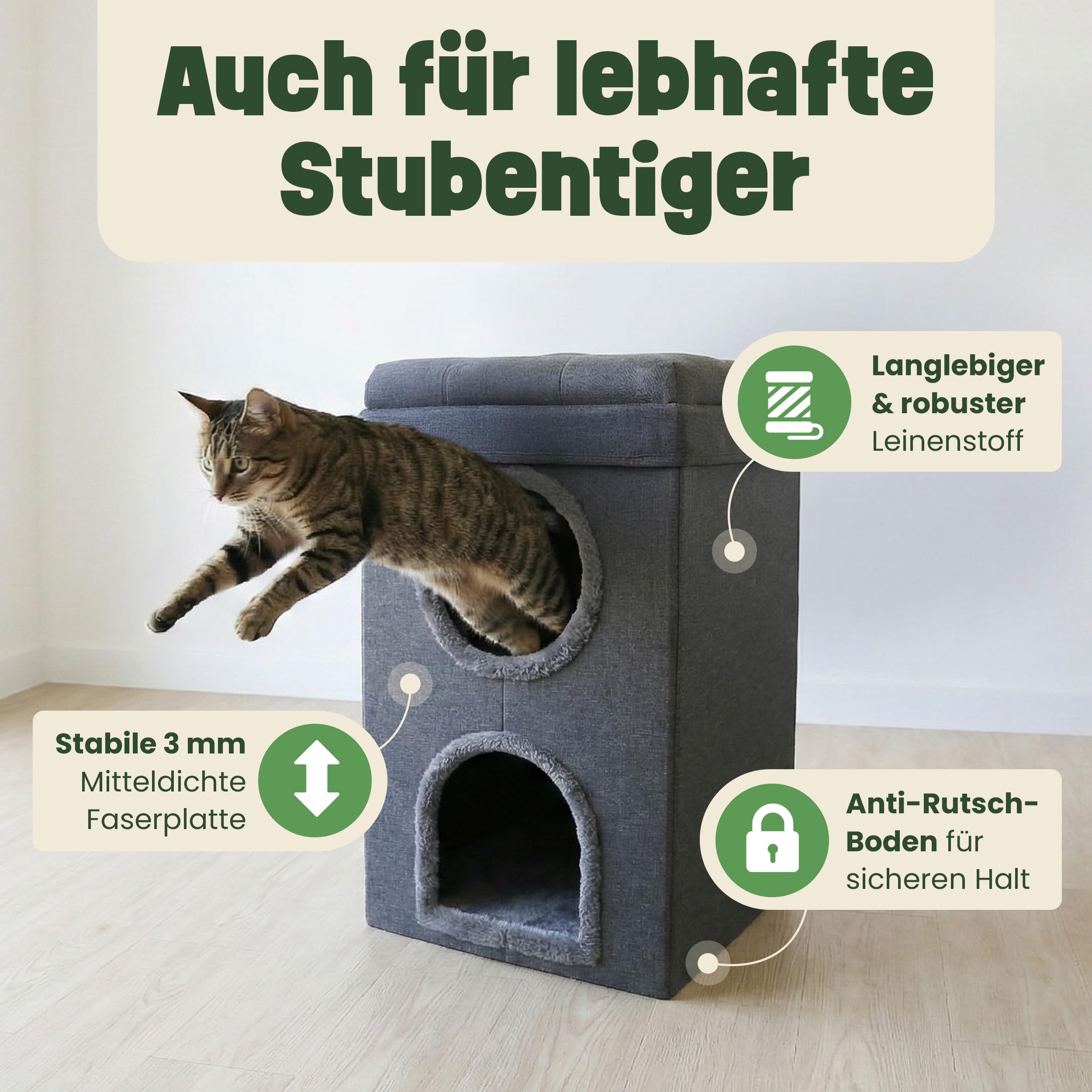 zooprinz Katzenhöhle 39x39x64 cm anthrazit mit Kissen | Cat Cave und Kuschelhöhle, Katzenbett für Indoor-Katzen, Katzenhaus als Versteck und Liegeplatz für große Katzen