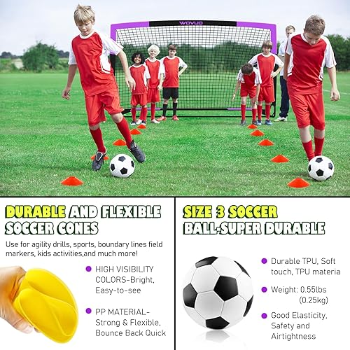 Miniatura 6 de Kids Soccer Goals for Backyard Set of 2, 6x4 ft Portable Toddler Soccer Goal Training Equipment with Soccer Target, Ball, Cones, Soccer Net for Kids