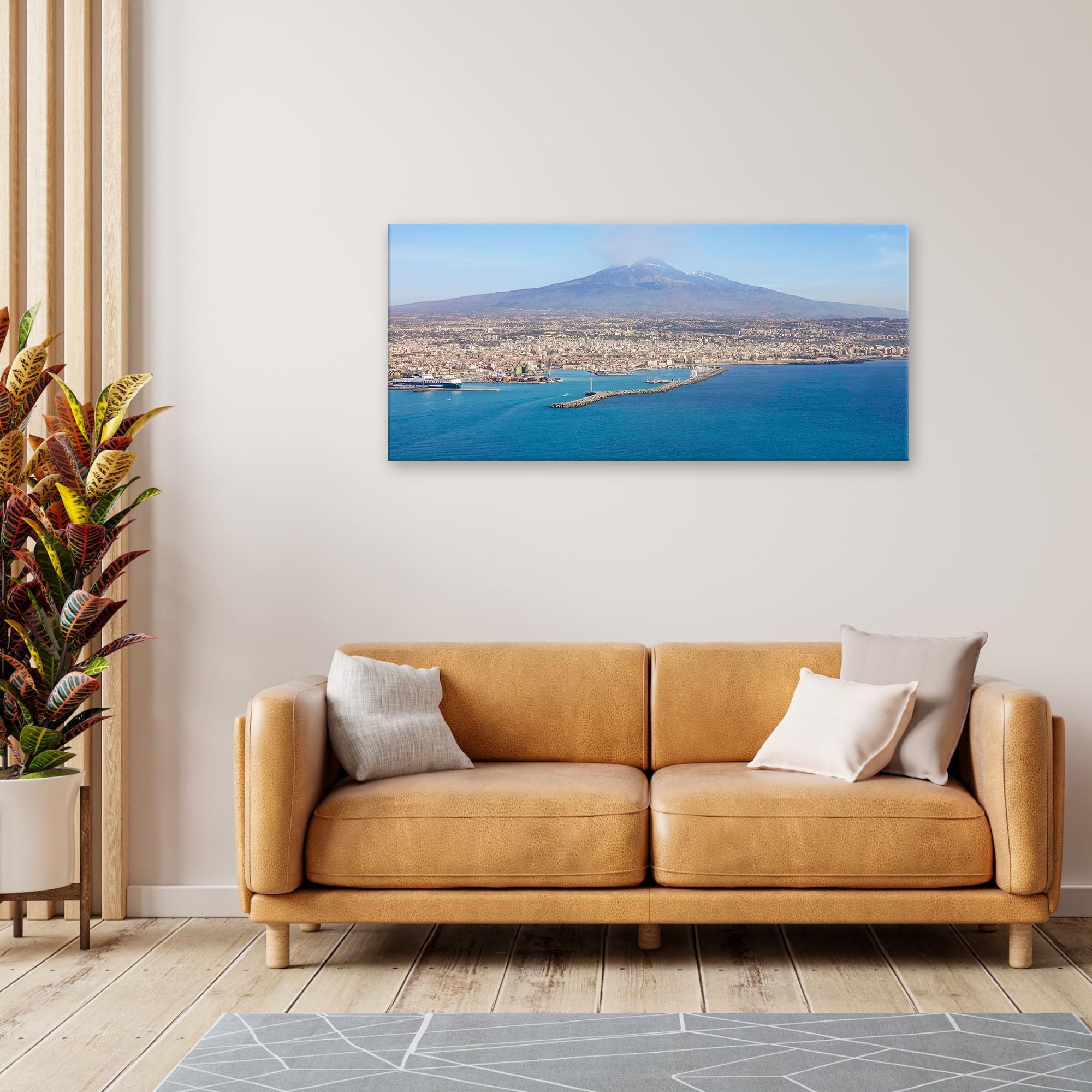 Lupia - Quadro moderno su Tela Canvas DEEP 65X143 cm, con paesaggi e localismi italiani, per casa, soggiorno, capezzale camera da letto, hotel, ufficio, CATANIA - PANORAMA ETNA