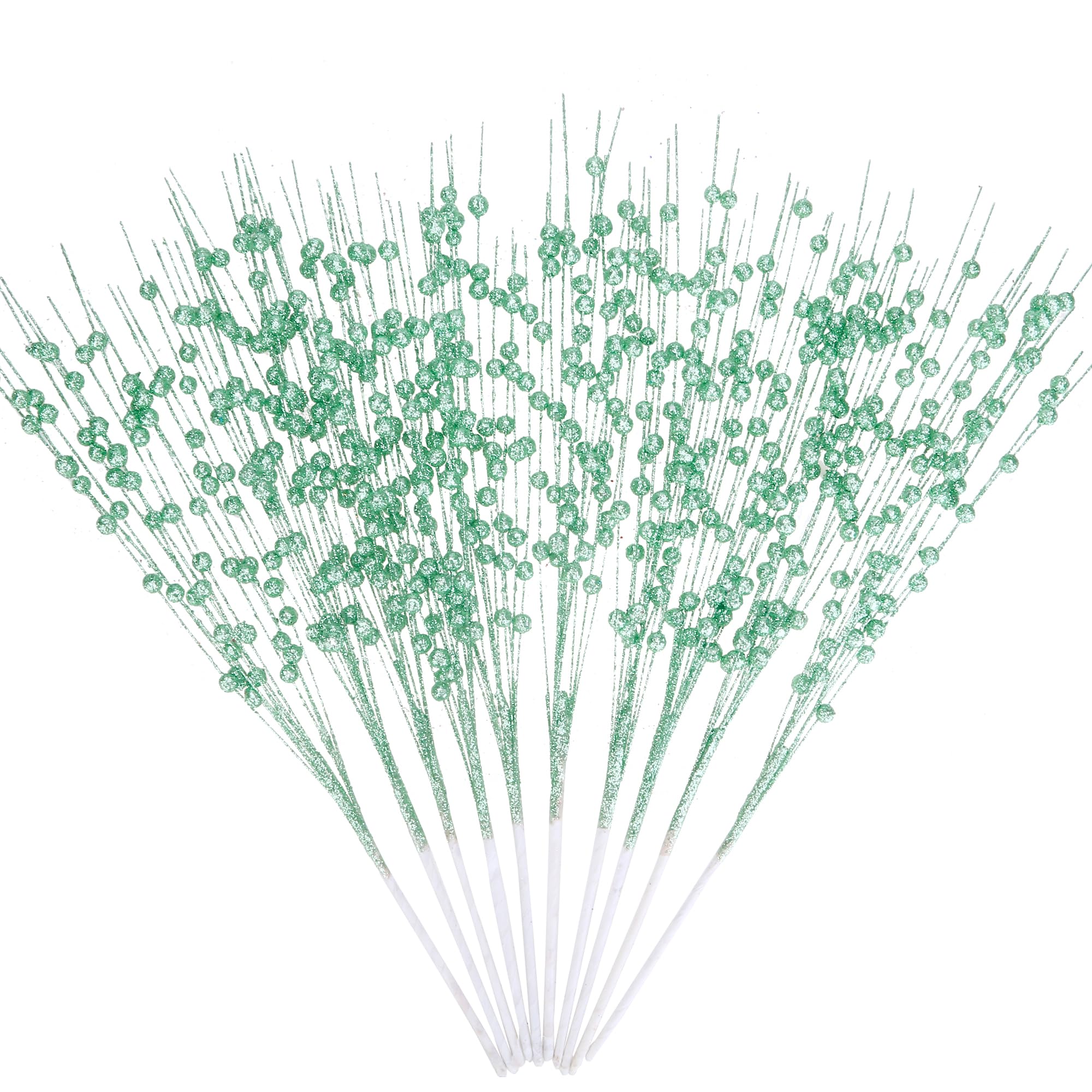 GREENTIME10 Pack Green Artificial Glitter Berry Stems 15.7" Fake Christmas Picks Decorative Glitter Sticks for Vase Christmas Tree DIY Wreath Crafts Fireplace Decor