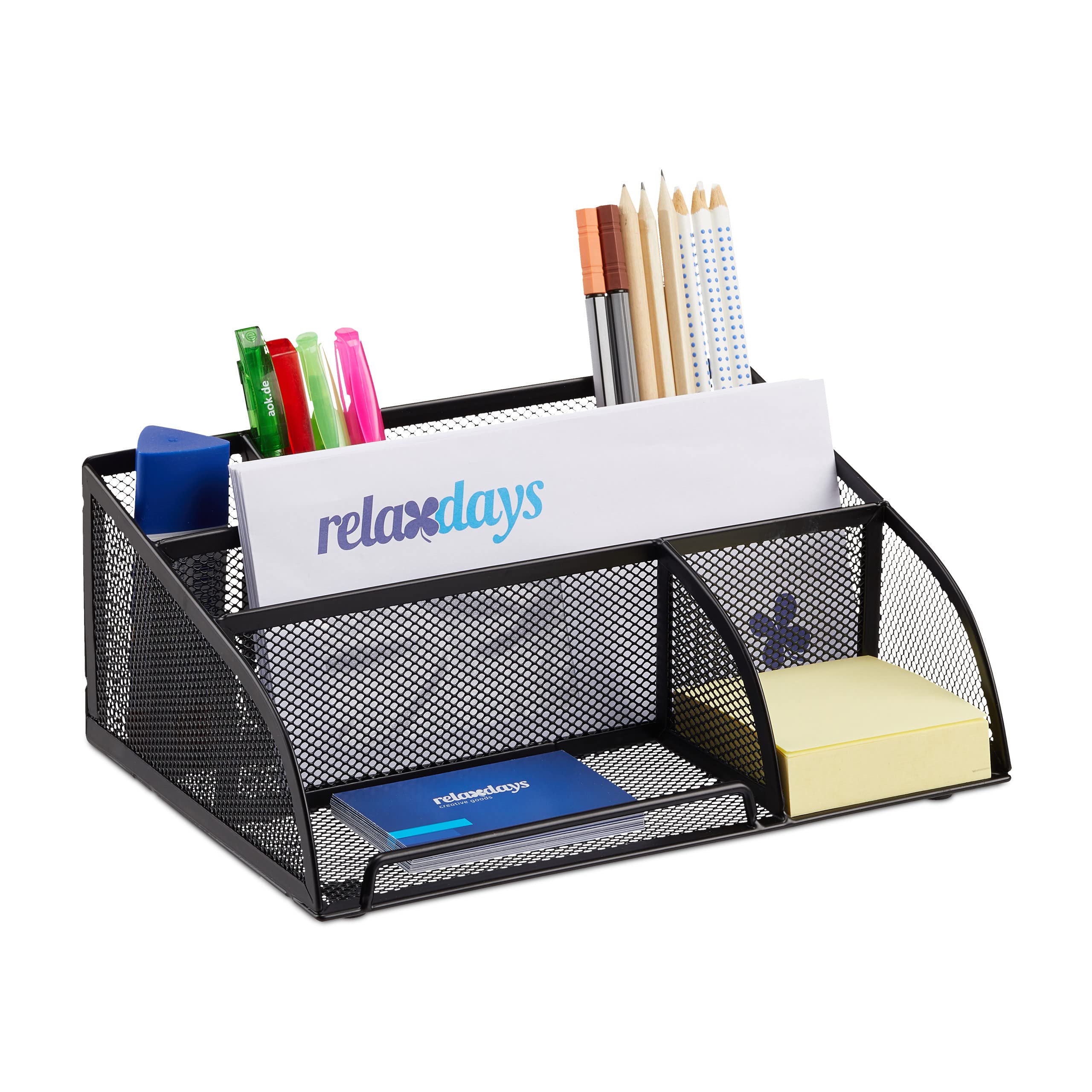 Relaxdays organizer biurkowy, przybornik z 5 półeczkami, pojemnik z metalu, na biurko, na przybory biurowe, czarny