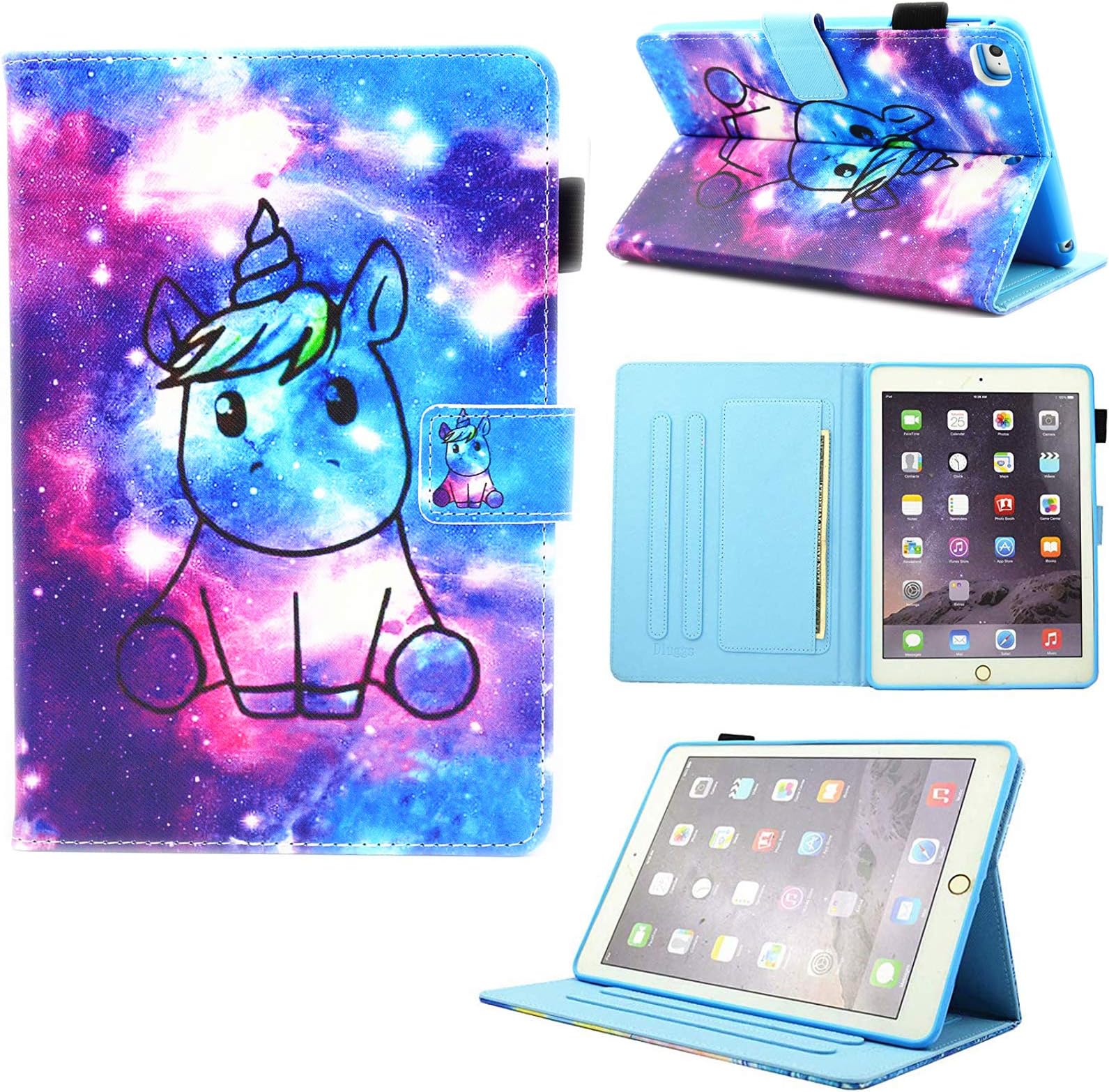 iPad Mini Case for Girls Kids, iPad Mini 4 Case, iPad Mini 2/3 / 5 Case, Dluggs Slim Fit Lightweight PU Leather Folio Smart Stand Cover for iPad Mini 2/3/4/5 7.9 Inch Tablet, Space Unicorn