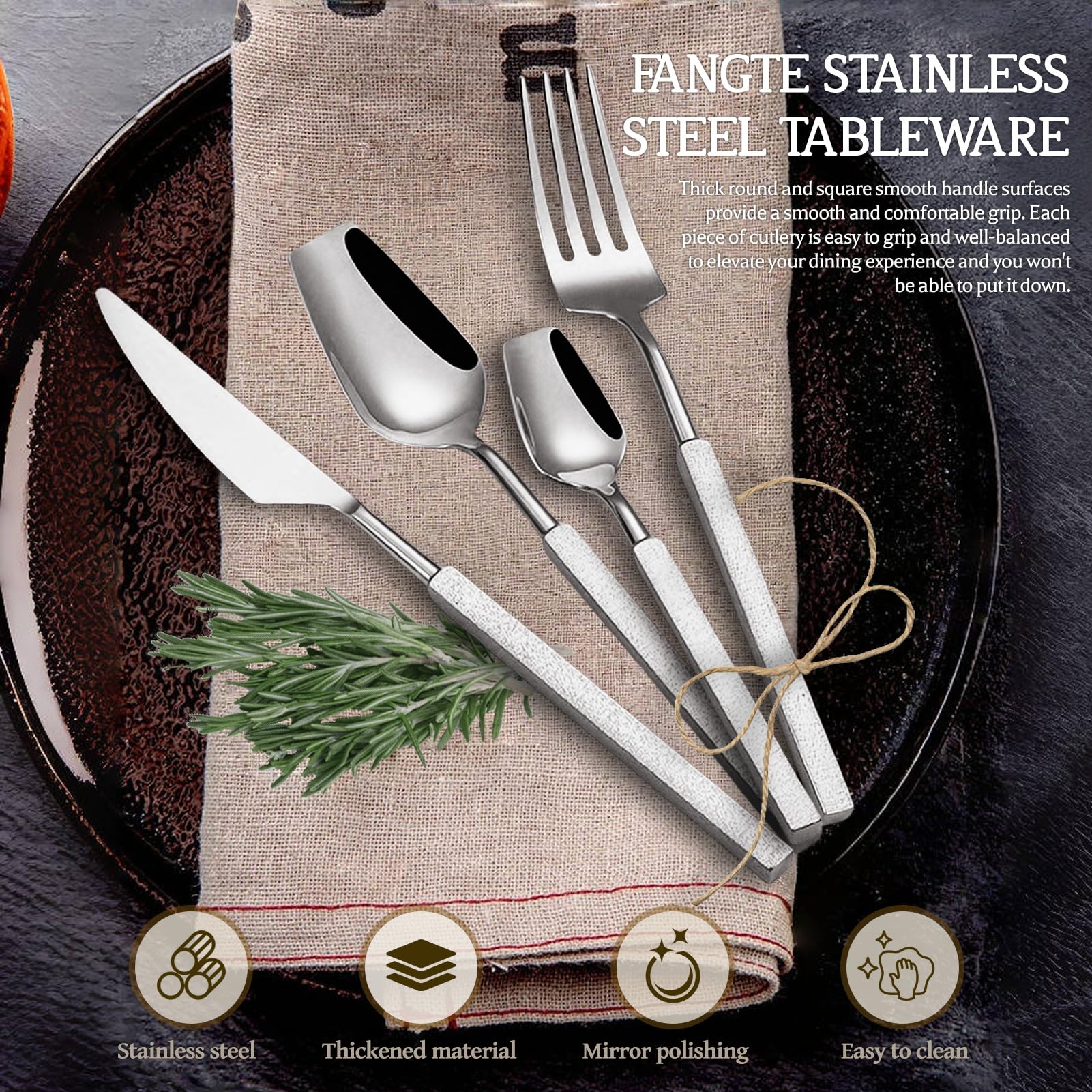 Juego De Cubiertos, Flatware Set Acero Inoxidable 18/10, Mango Cuadrado, Espejo Pulido, Elegante Duradero Vajilla Para Casa, Hotel, Restaurante, Casa Nueva (Plata,20pcs)