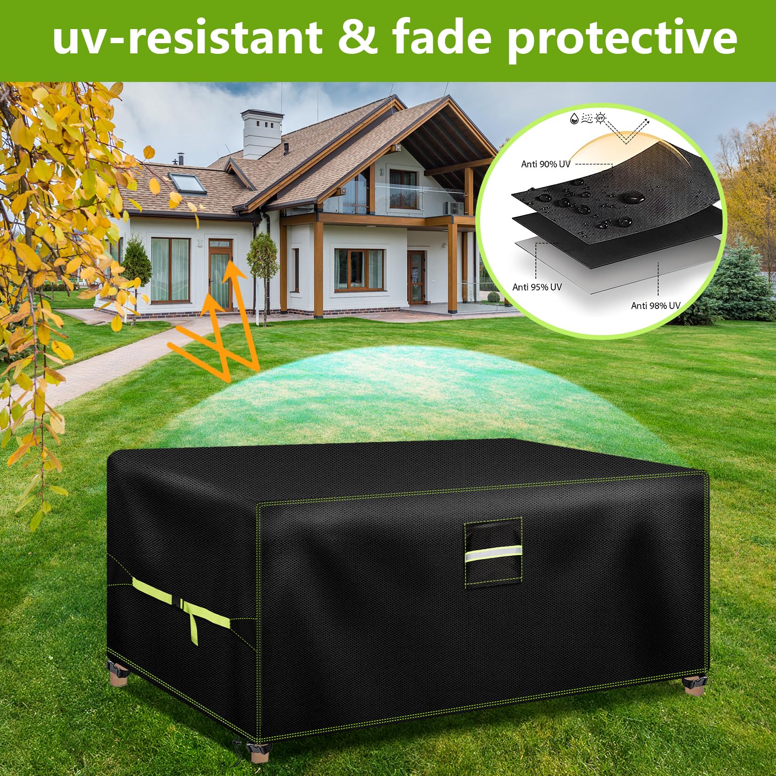 VDISRR Funda Mesa Exterior Impermeable, 600D Oxford Funda para Muebles de Jardín 280x210x71cm, Funda Protectora para Sofa con Salidas de Aire Cubierta de Muebles de Patio Anti Viento, Anti UV