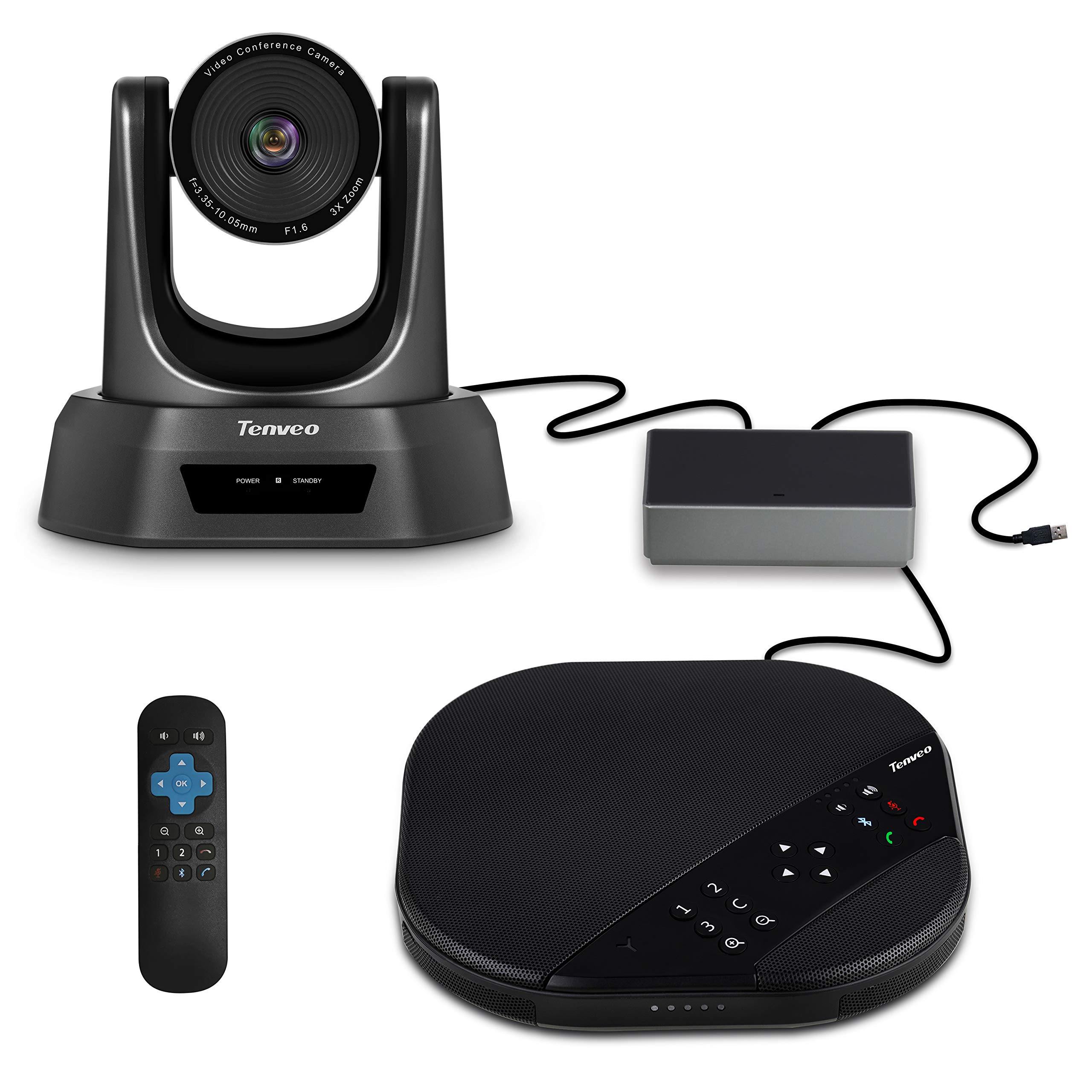 Tenveo Video conferencing System 3X-USB Conference Room Camera Webcam With Microphone Wireless Bluetooth Speakerphone for Business Meetings(UK-VA2000)