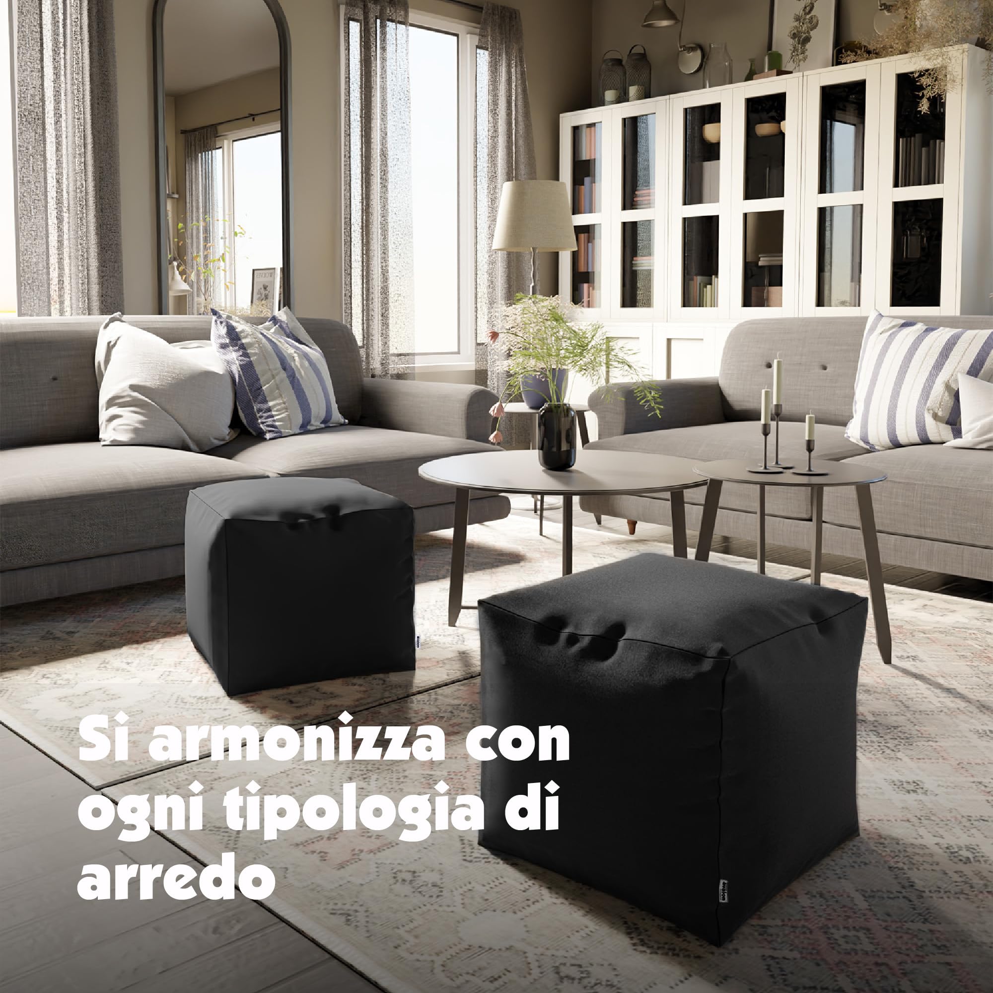 Avalon - Pouf Poggiapiedi CUBO Jive, Puff Poggiapiedi Divano quadrato, Pouffe Imbottito in Tessuto Tecnico Resistente e Antistrappo, Comodo e Impermeabile, Made in Italy (45cm-Corda)
