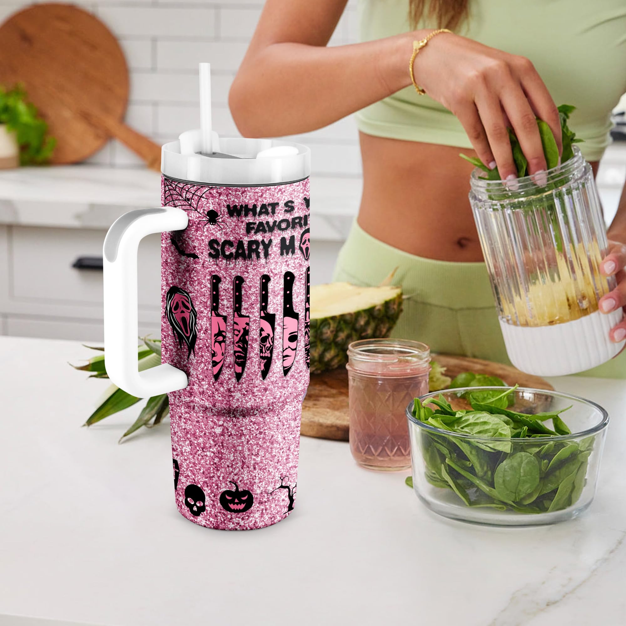 Equoza Horror Scary Face Halloween Tumbler for Women Girls Spooky Vibes 30oz Horror Scary Face Theme Decor Insulated Cup with Lid Vacuum Stainless Steel Coffee Mug