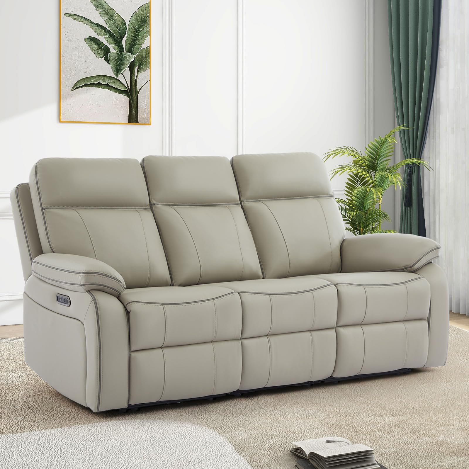 Neptane Power Reclining Sofa with Fold Down Table, Breathable Leather Electric Reclining Couch, Power Loveseat Recliner Sofa with Cup Holders/Outlets/