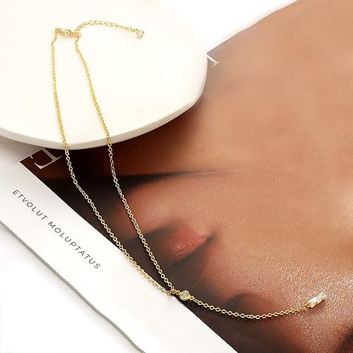 Miniatura 6 de Tewiky Lariat Collar para mujer, delicados collares largos con dije de lágrima de perlas de corazón chapado en oro de 14 quilates, collar simple de