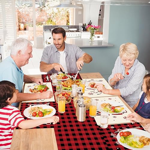 Miniatura 9 de Juego de 7 piezas de camino de mesa y manteles individuales de Navidad de 13 × 72 pulgadas, camino de mesa con manteles individuales de 12 × 18