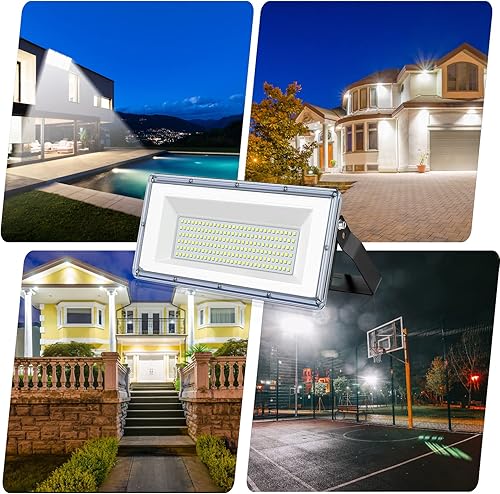 Miniatura 7 de Paquete de 2 luces LED de inundación de 100 W, luces de estadio súper brillantes para exteriores, 10000LM 7000 K, ángulo de iluminación ajustable,